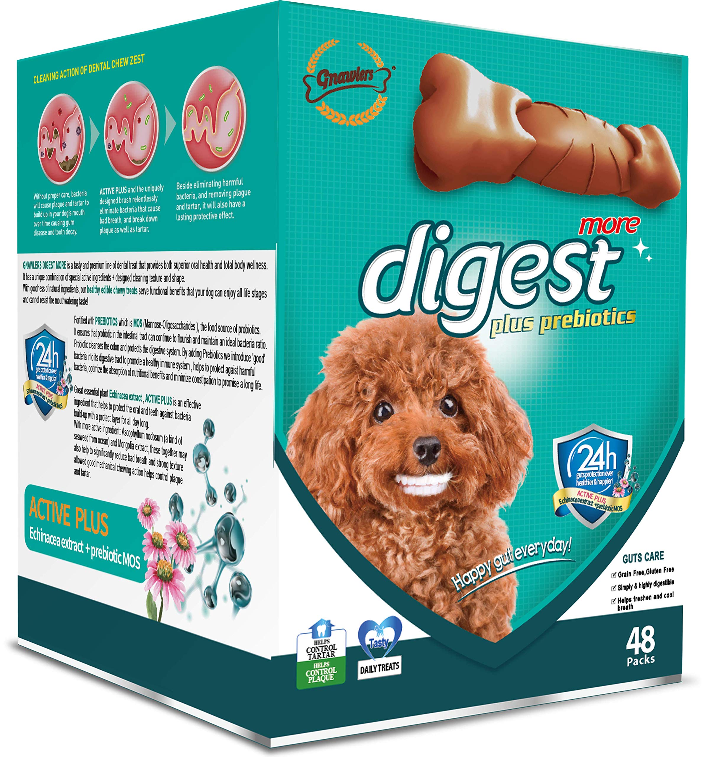 Gnawlers Dog Digest More, Premium Dental Dog Treat, Healthy Immune System, Unique Texture & Design for Optimal Cleaning, One Piece, 15gm, Pack of 192 Sold by DogsNCats