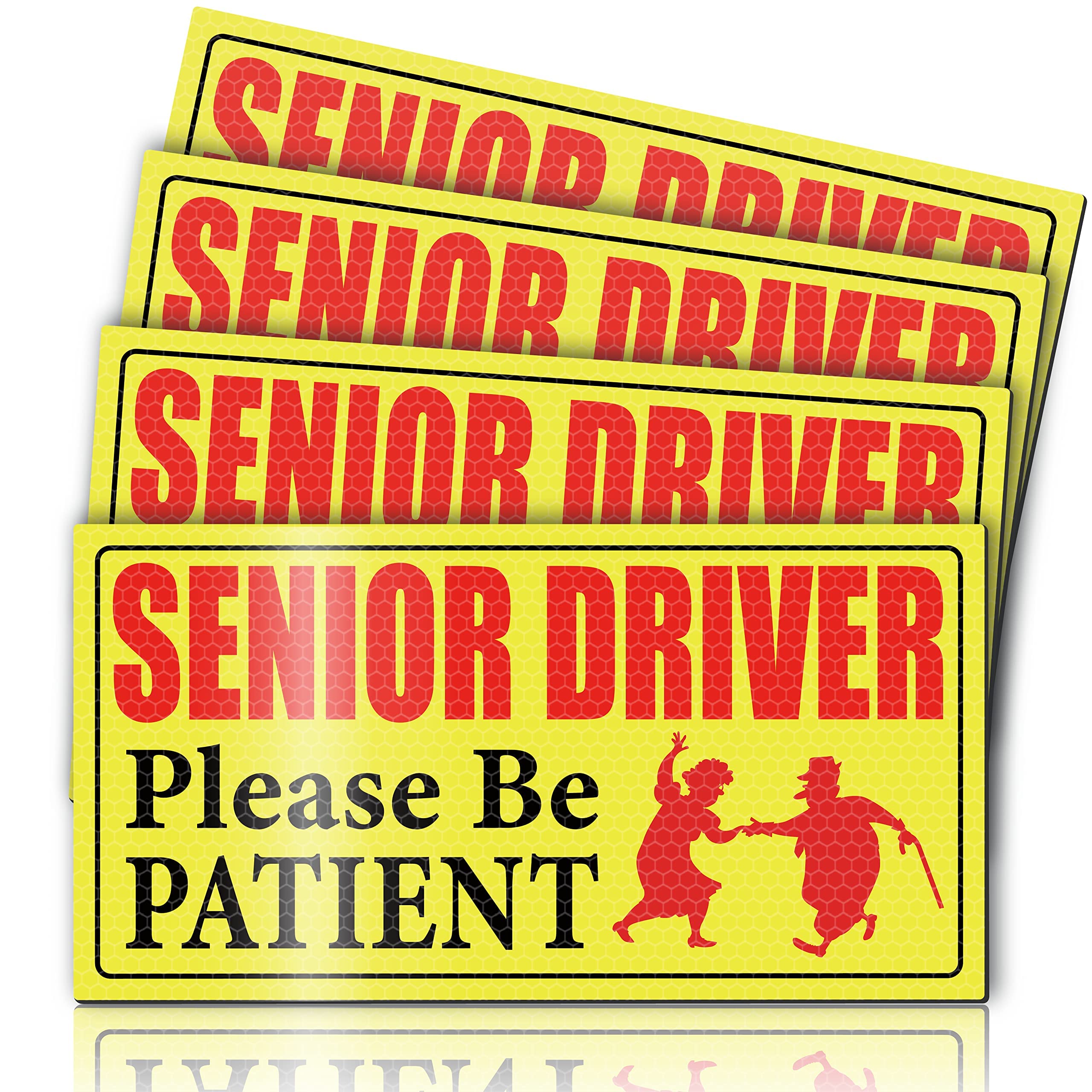4 Pieces Reflective Elderly Driver Magnet for Car Driver Car Magnets Old People Gag Gifts Please Be Patient Yellow Elderly Car Magnet Sign Magnetic Bumper Sticker for Grandma and Grandpa