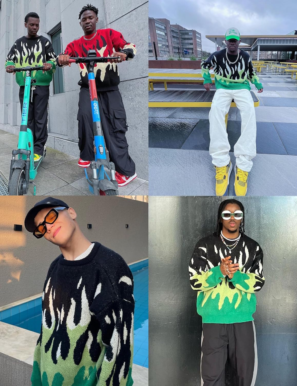 ZAFUL Mens Y2K Aesthetic Flame Graphic Casual Sweater Loose Knit Jumper Pullover Long Sleeve Crewneck Sweaters - Image 3