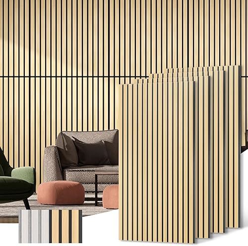 Miniatura 9 de Paneles de pared de madera acústica, paquete de 2 paneles de pared insonorizados de 45.3 x 23.6 pulgadas, paneles de pared de listones de madera