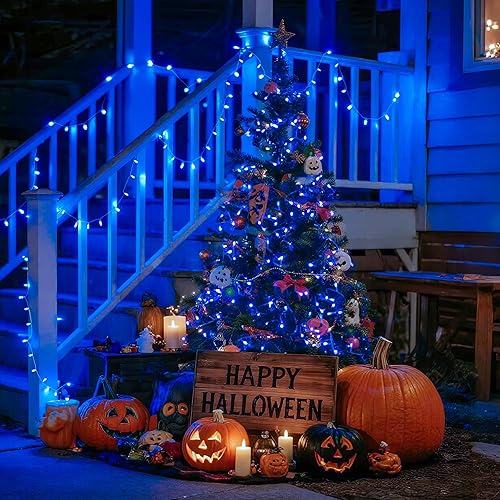 Vista 52 de JMEXSUSS Decoraciones del 4 de julio, luces rojas, blancas y azules, tira de 100 luces LED de 33 pies para interiores, 8 modos patrióticos del 4