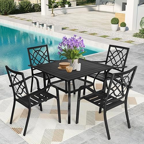 Miniatura 4 de Incbruce Juego de comedor al aire libre de 5 piezas, juego de comedor de hierro forjado con 4 sillas y 1 mesa cuadrada (agujero de paraguas de 1.57