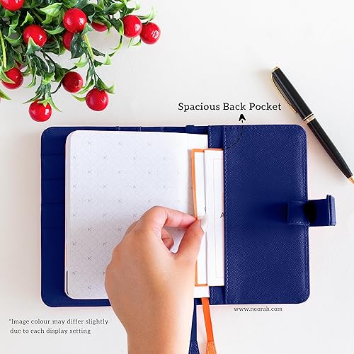 Miniatura 6 de NEORAH Funda para cuaderno A6 con bucle + diario de cuadrícula de puntos, funda de piel sintética + bucle para bolígrafo, 2 compartimentos