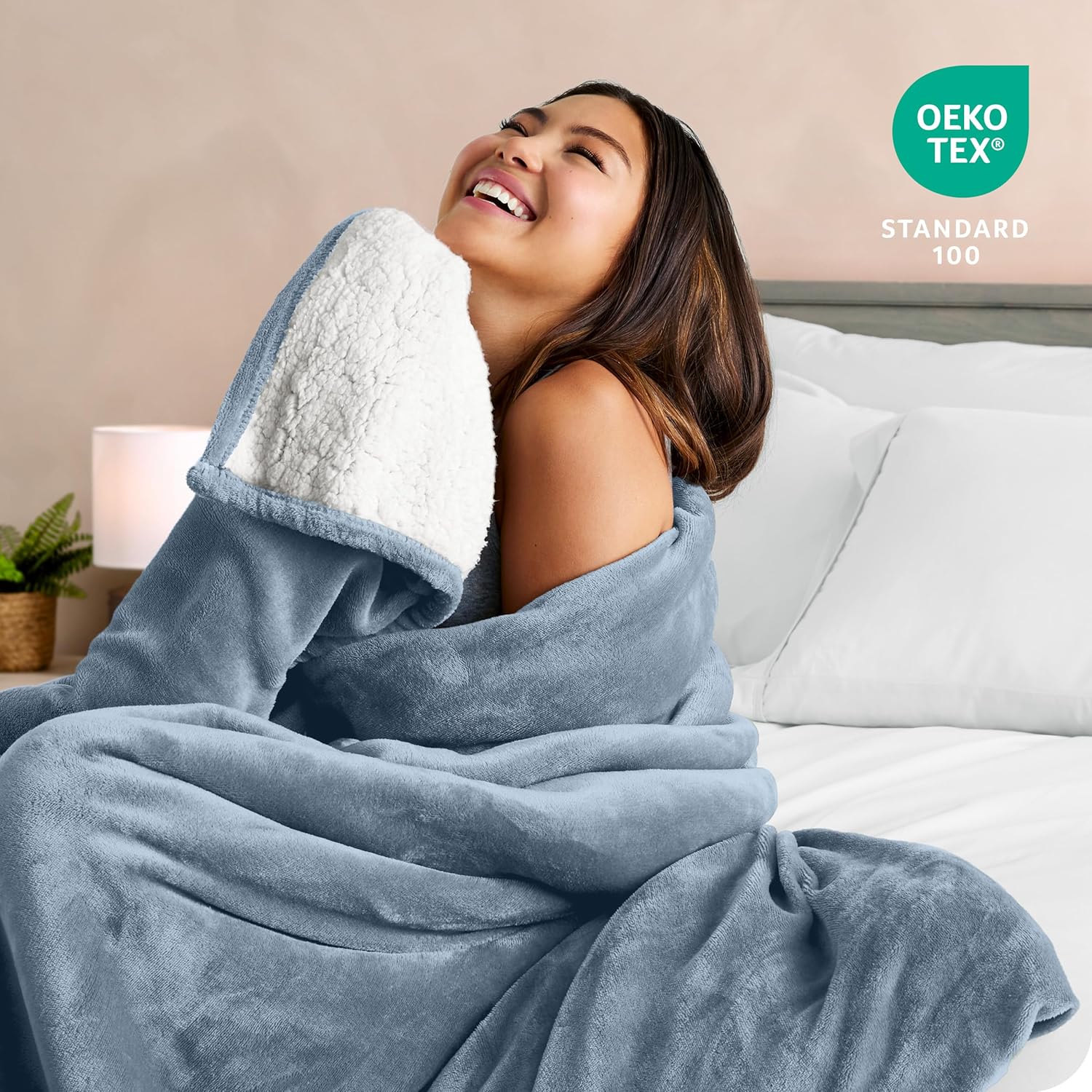 Bare Home Sherpa Fleece Blanket - Twin/Twin Extra Long - Blanket for Bed, Sofa, and Couch - Warm & Lightweight - Fluffy & Soft - Reversible (Twin/Twin XL, Dusty Blue) - Image 7