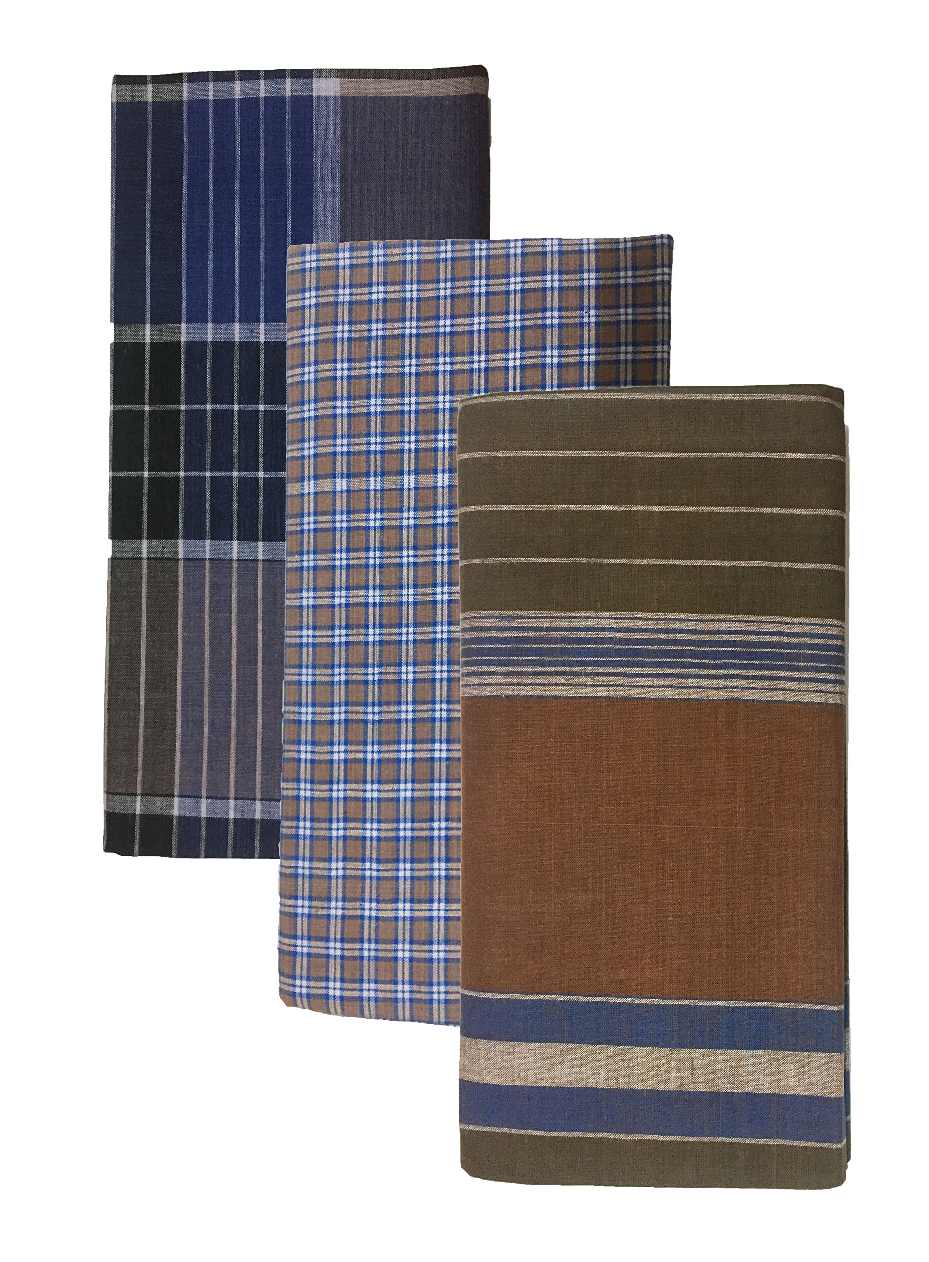 BLUE Leaf Men's 2 meter Cotton Multi Color Lungies for Men (Set of 3 Combo)