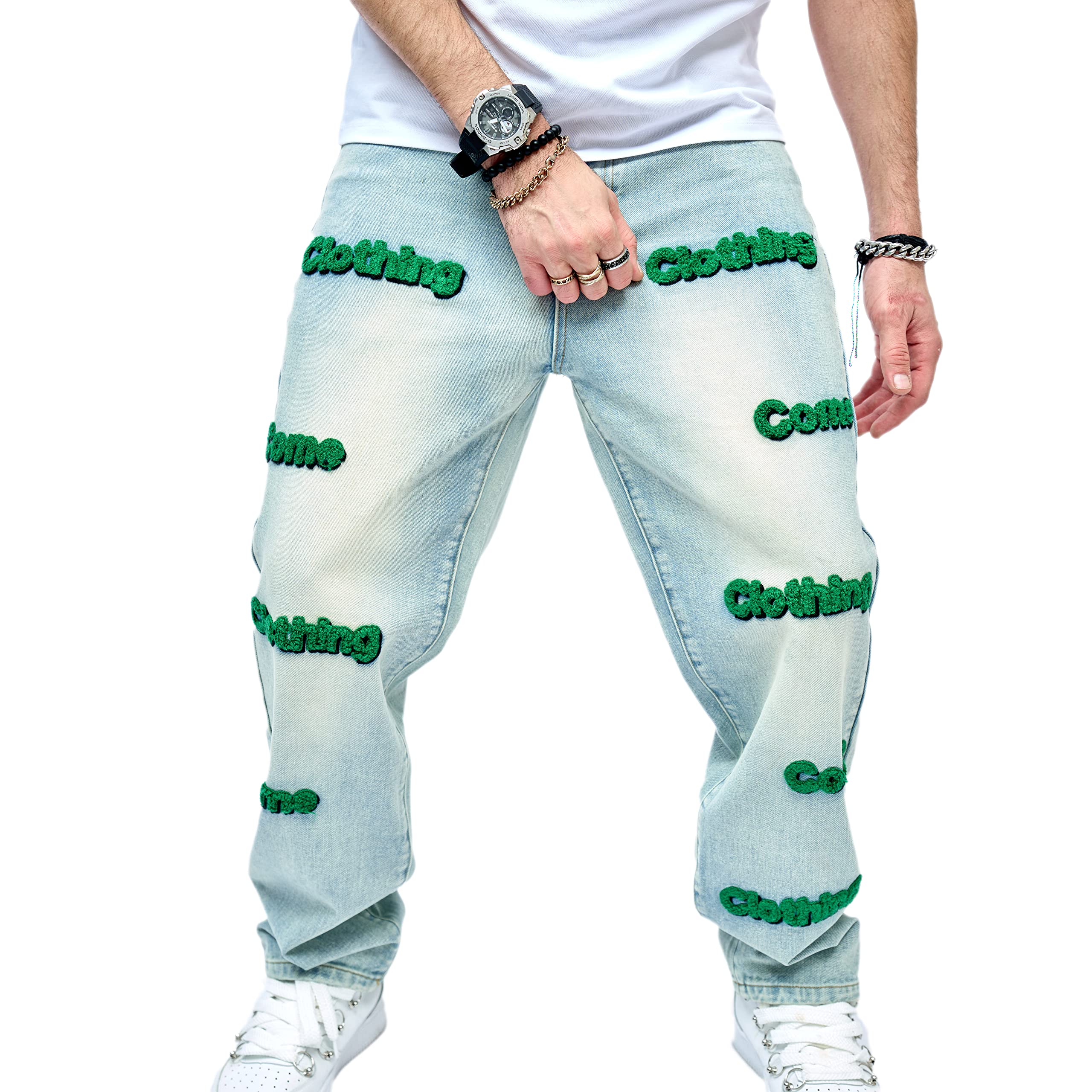WEIBUMAOYI Pantaloni larghi da uomo Jeans da uomo vestibilità rilassata Jeans da uomo lavati Oversize gamba dritta da carpentiere Jean, Bluebadge002, 52