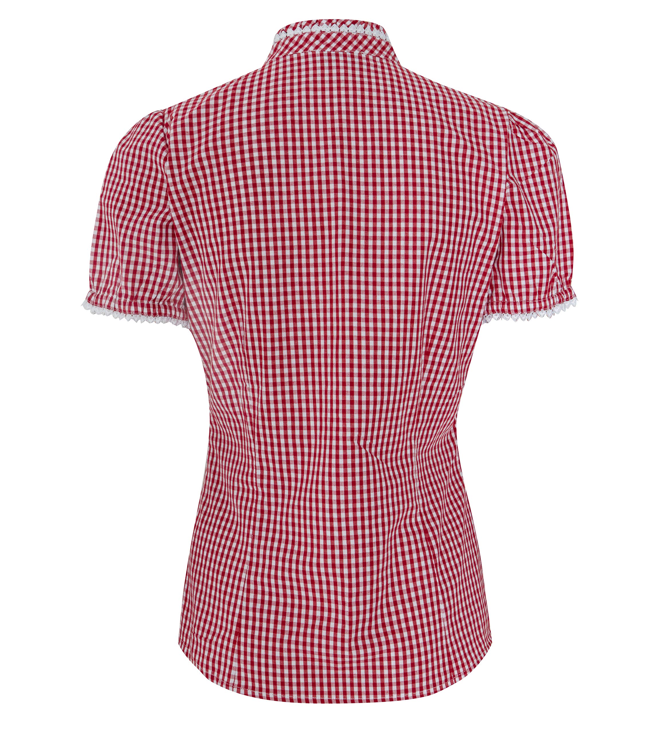 Trachtenbluse Jasmin rot/Weiss kariert - traditionelle, taillierte Trachten Bluse mit Stehkragen & Herzknöpfen