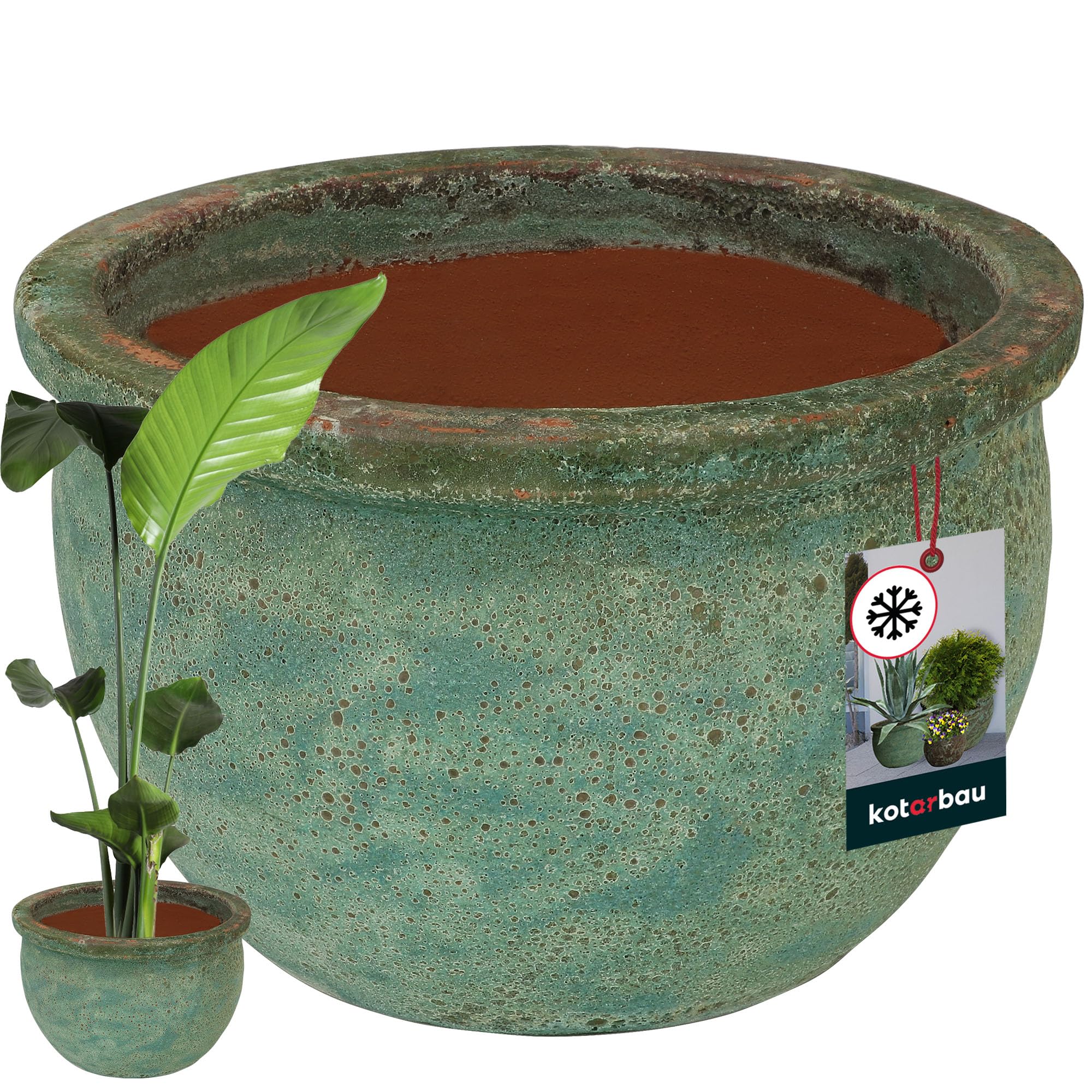 KOTARBAU® Pot En Céramique Vintage 38X25cm Turquoise Et Marron | Pot Résistant Au Gel | Pot Avec Drainage D'eau | Cache Pot Céramique | Pot Moderne | Pot De Fleur Céramique | Pot Céramique Extérieur