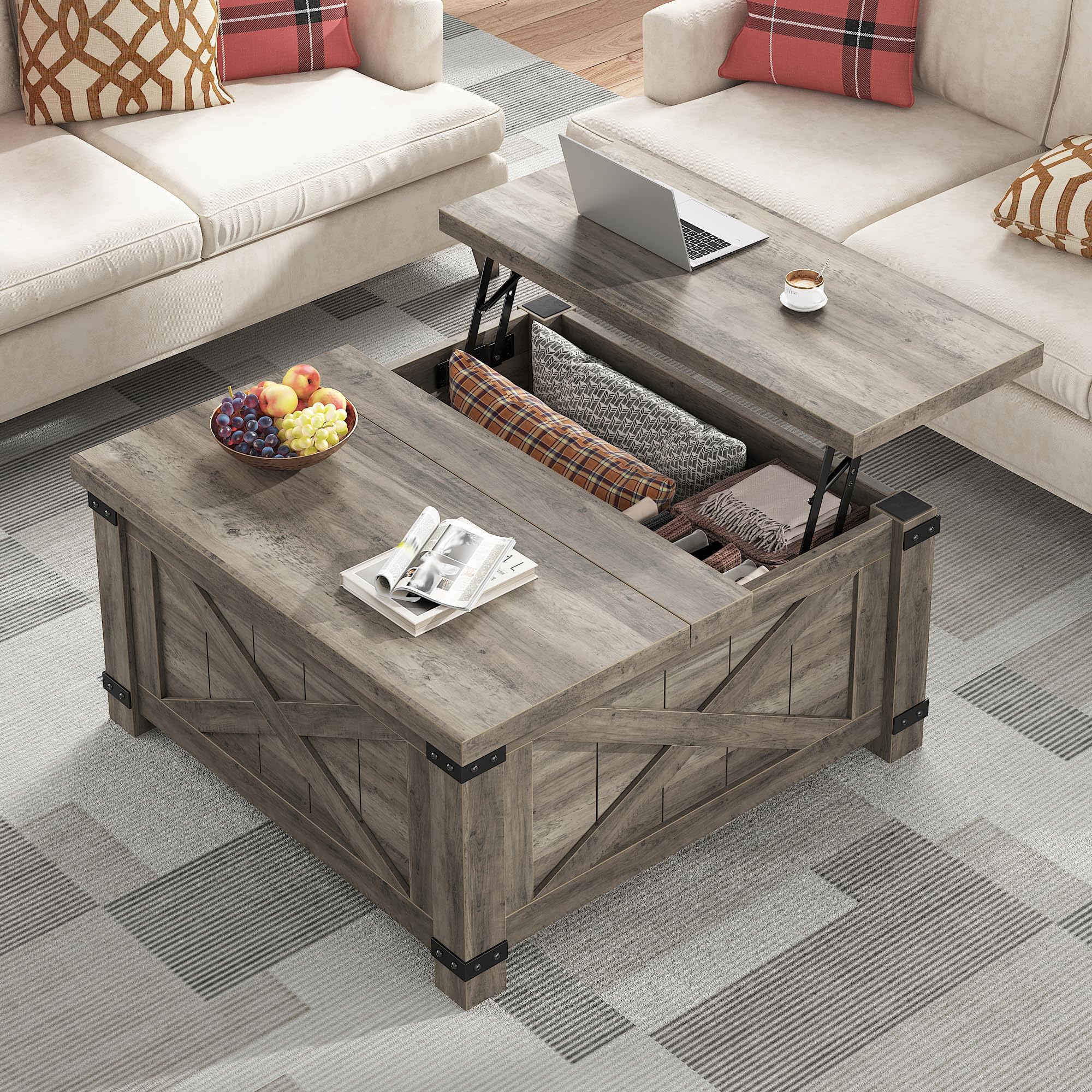 EnHomee Lift Top Coffee Table with Storage, 35.7" W Square Coffee Tables for Living Room, Small Coffee Table with Large Hidden Space, for Living Room,