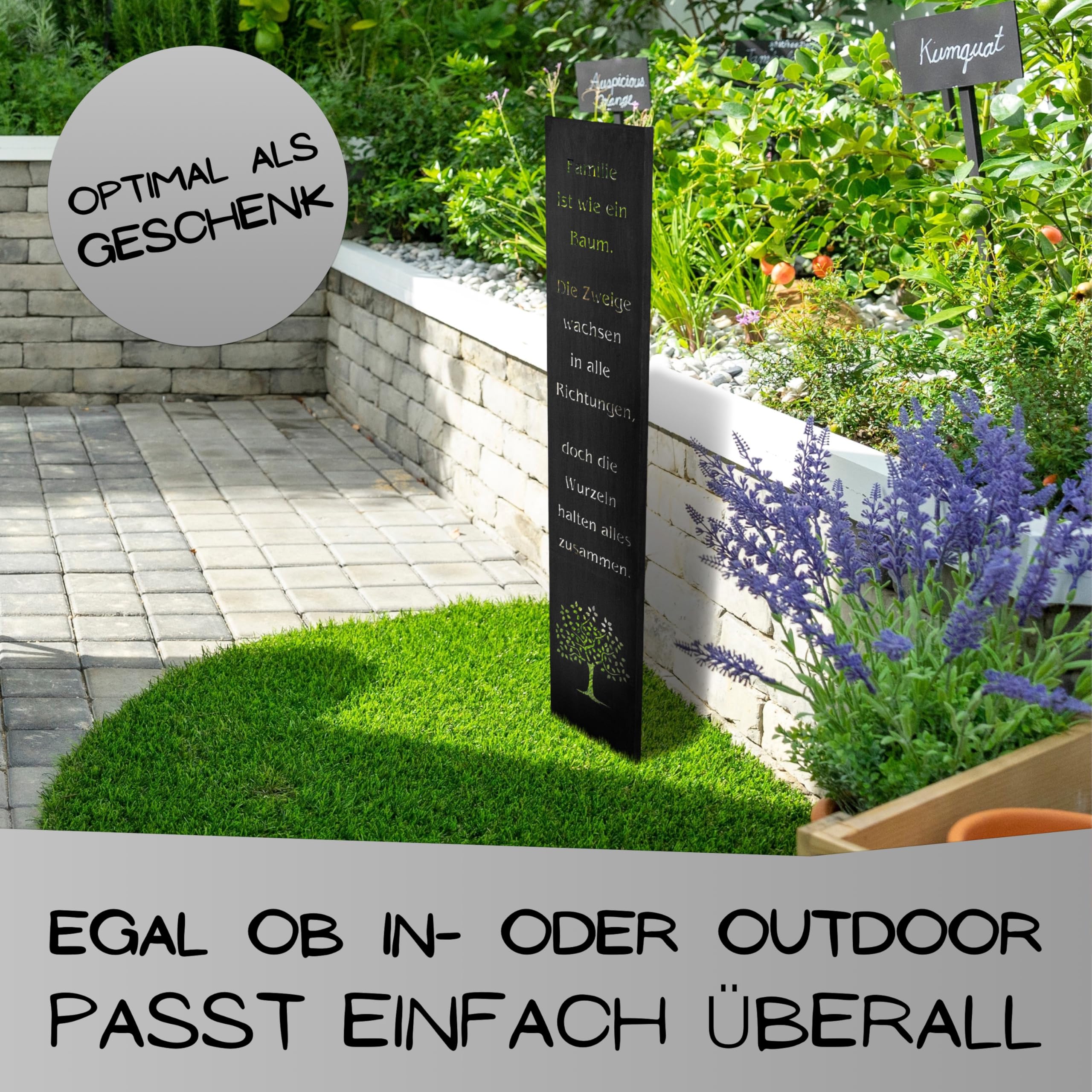 Rostikal Cartel de 100 cm para jardín, metal, decoración de jardín, color negro