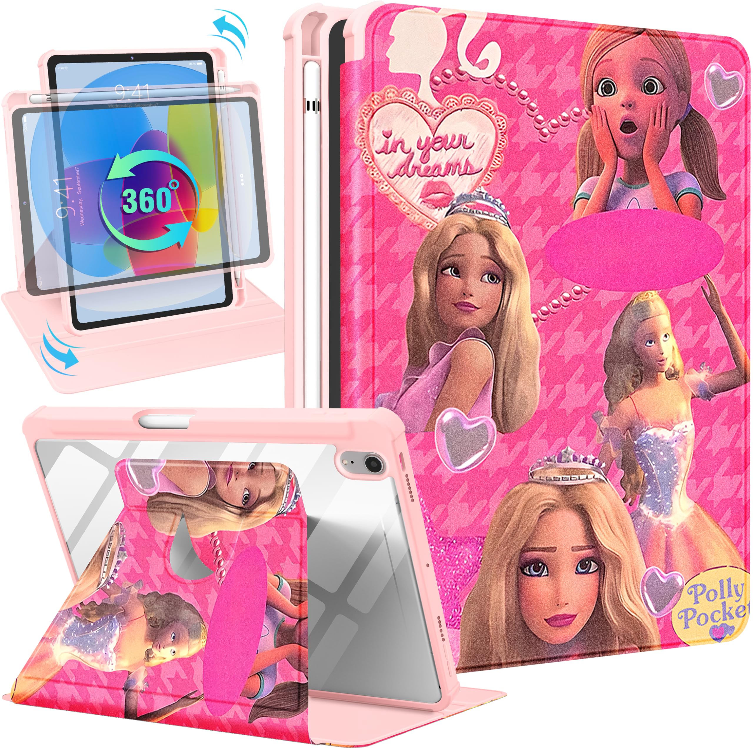 Trendy Fanfor iPad Mini 6 Case 8.3 Inch 2021 Cute Cartoon Kawaii for Girls Kids Girly Women Design Covers,360 Degree Rotating Folio Stand Pencil Holder for Apple i Pad Mini 6th Generation,Bubi