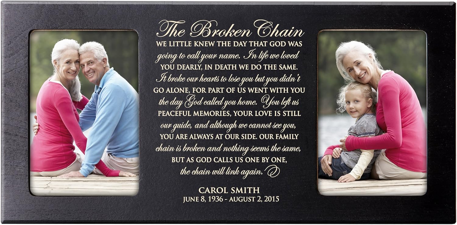 LifeSong Milestones Personalized Wooden Hanging Photo Frame In Loving Memory | The Broken Chain Poem| Memorial Keepsake for Loss of Loved One Holds 2 4x6 Pictures - Black
