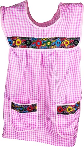 Miniatura 1 de Delantal mexicano tradicional para mujer con bolsillos hermosos bordados de flores - Mandiles para mujer mexicanos mandil