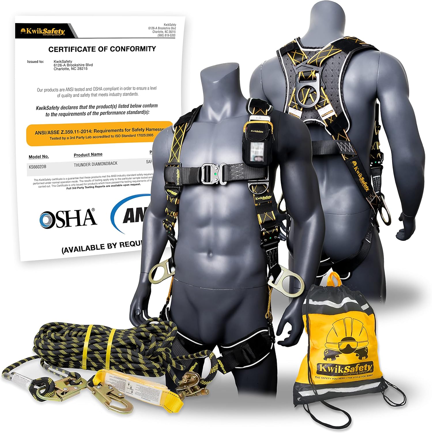 KwikSafety THUNDER DiamondBACK Safety Harness + TSUNAMI 25ft Vertical Lifeline