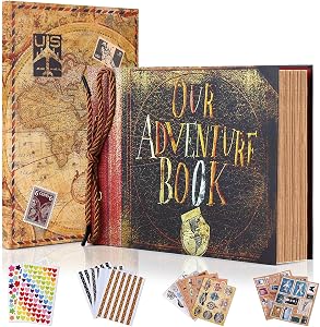 Adventure Book Diary Photo Scrapbook,Scrap book with Hard Cover Movie Up Travel Scrapbook for Anniversary,Scrapbook,Gift for Couples Anniversary,Wedding,Travelling,Birthday,Christmas (Retro Style)