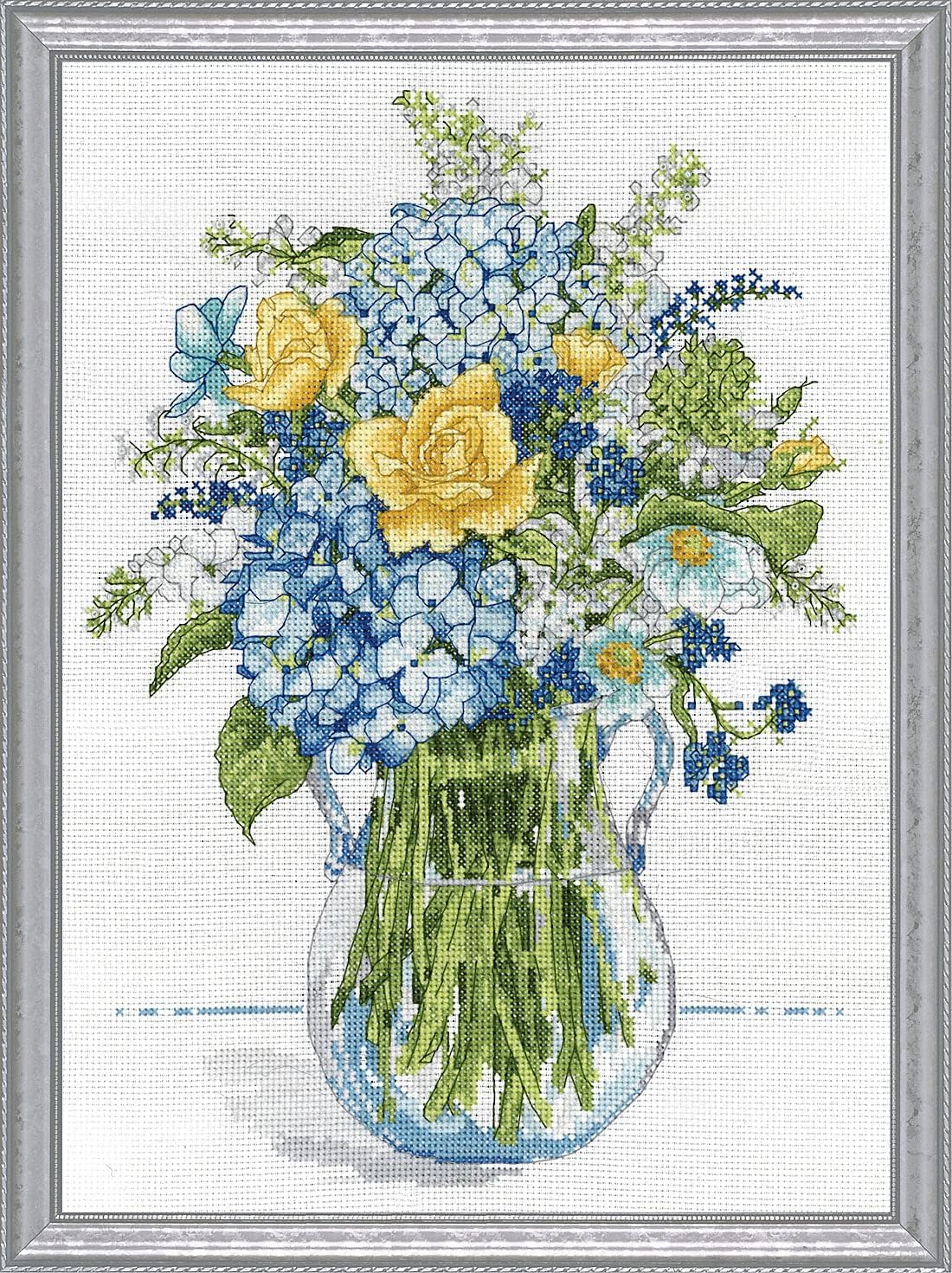Tobin 2866 14 Count Blue & Yellow Floral Counted Cross Stitch Kit, 10" by 14", Multicolor