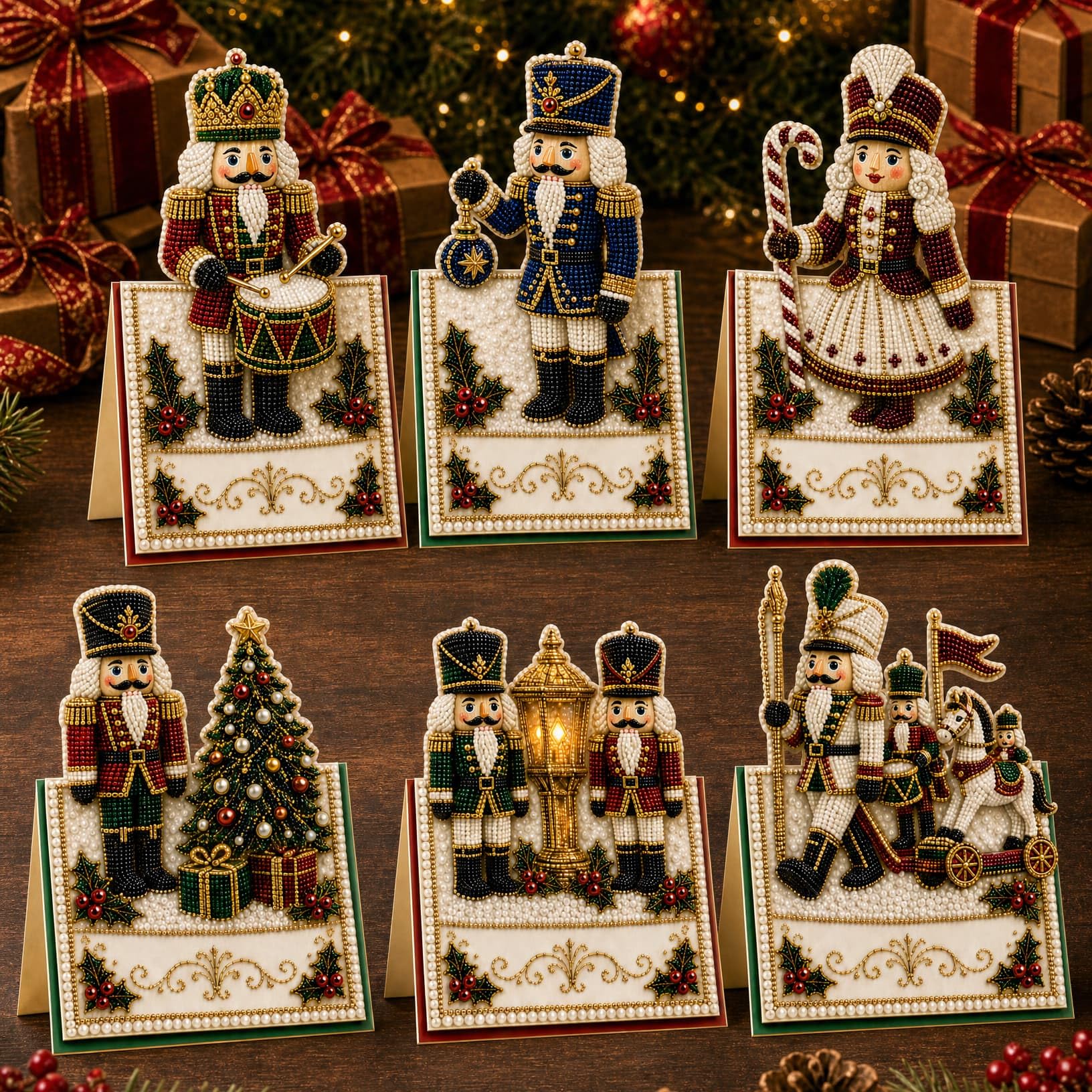 6pcs DIY Christmas Pearl Diamond Art Painting Greeting Cards with Envelopes