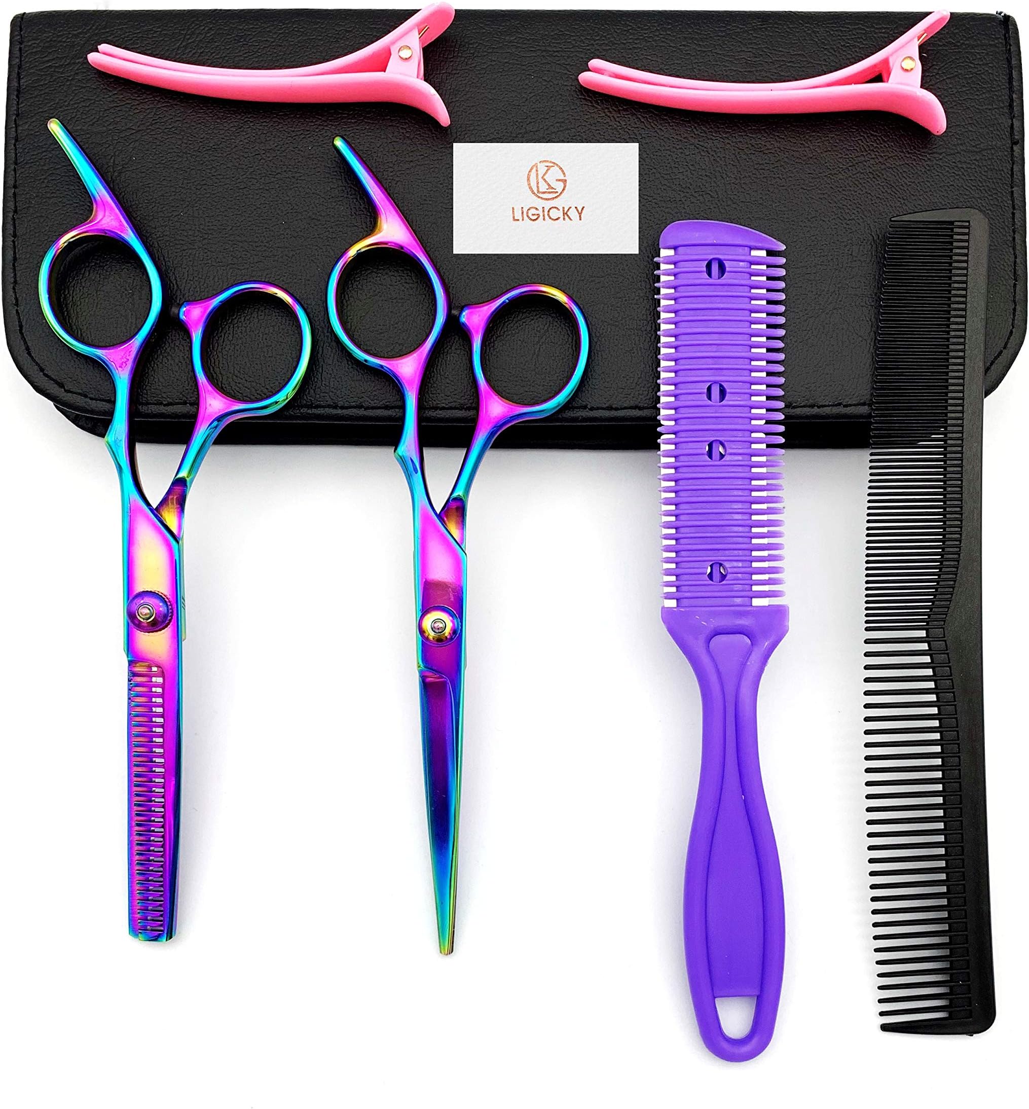 LIGICKY Hair Cutting Scissors Kit Professional Stainless Steel Hairdressing Scissors Set Hair thinning Shears Bang Hair Scissor for Kids/Salon/Home