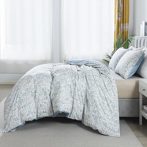 Miniatura 54 de HoneiLife - Juego de funda de edredón floral 100% algodón, 3 piezas, botánica, ropa de cama con cierre de cremallera y lazos en las esquinas