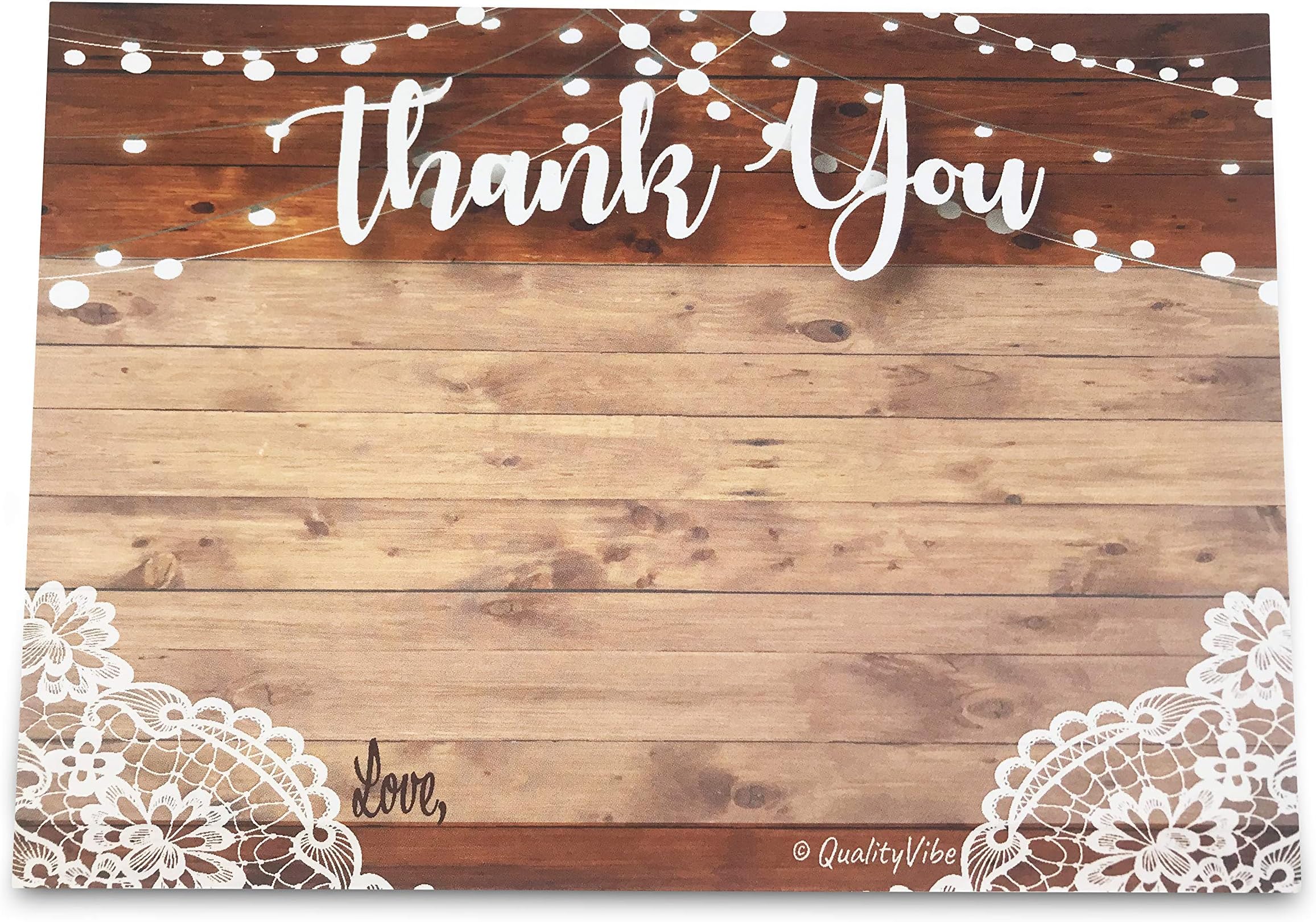 25 Thank You Cards Thick Rustic Style With 25 Envelopes