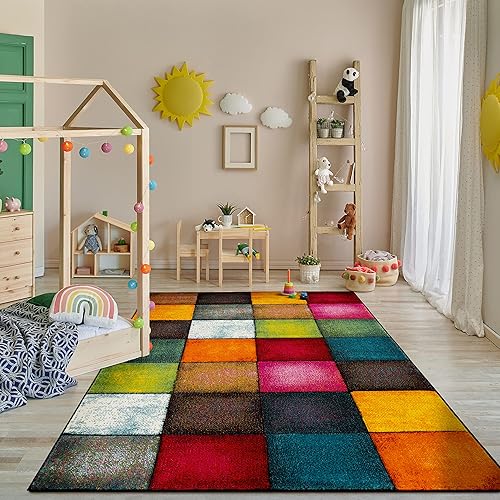 Miniatura 5 de Paco Home Alfombra de área colorida a cuadros con cuadrados multicolores, Tamaño 6 pies 7 pulgadas x 9 pies 6 pulgadas