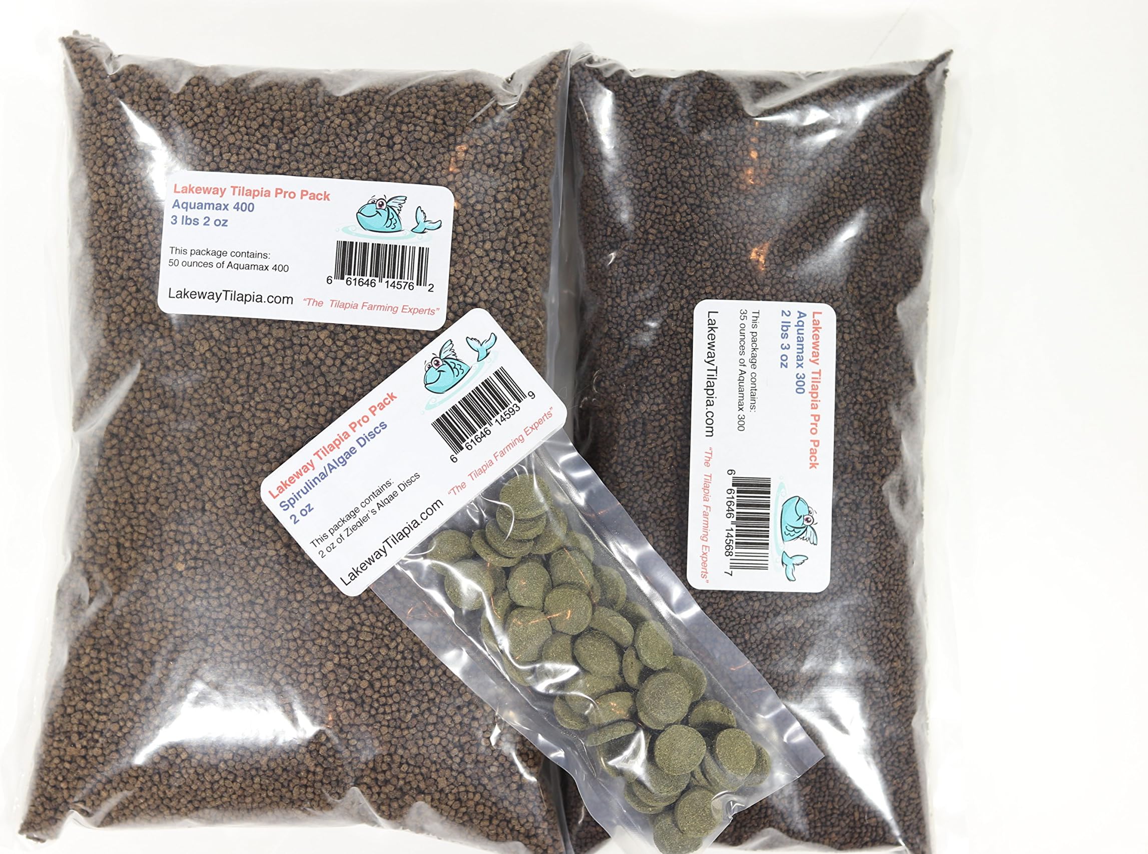 Pro Pack 50 Tilapia Food - to Raise 50 Tilapia from Fry Stage Up to 6 Inches Long with 2lb 3oz of 300, 3lb 2oz of 400 and 2oz of Algae Discs