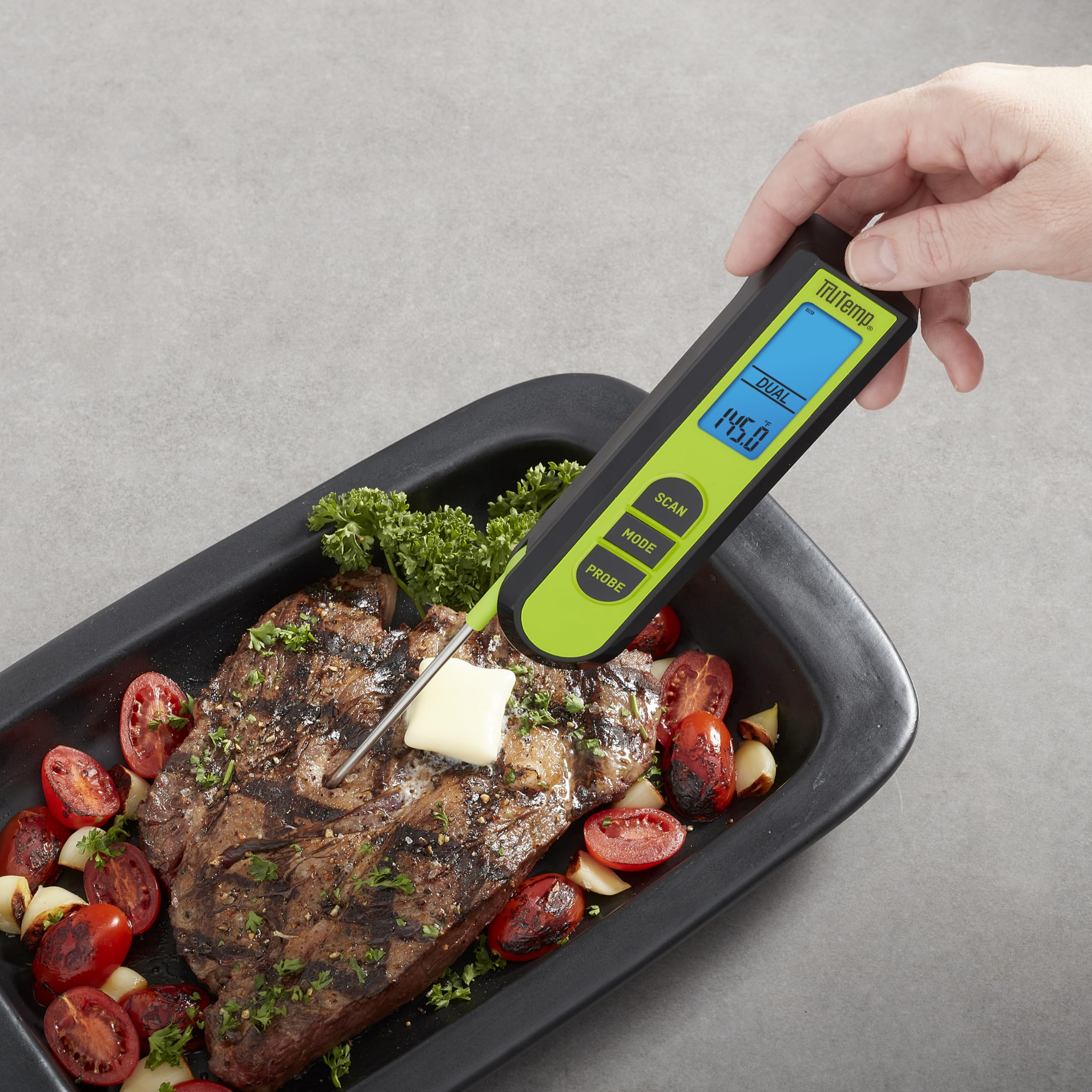 Taylor TruTemp - Termometro digitale a infrarossi a doppia lettura istantanea per carne e cibo, design IPX5 a prova di spruzzo, più sonda per carne, barbecue, cucina, affumicatore e griglia, verde