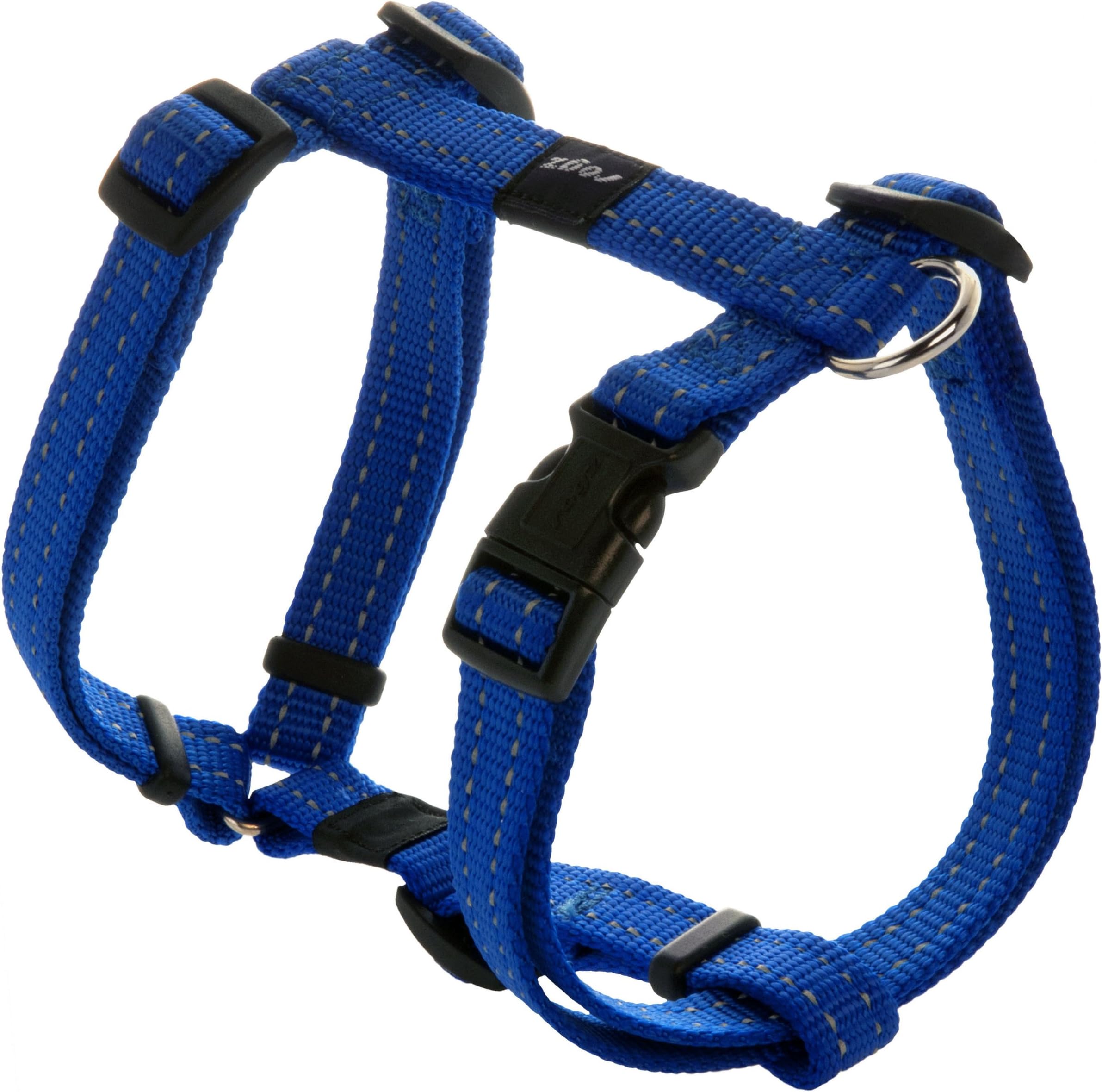 Rogz Reflective Adjustable Dog H Harness for Small to Medium Dogs; matching collar and leash available, Blue