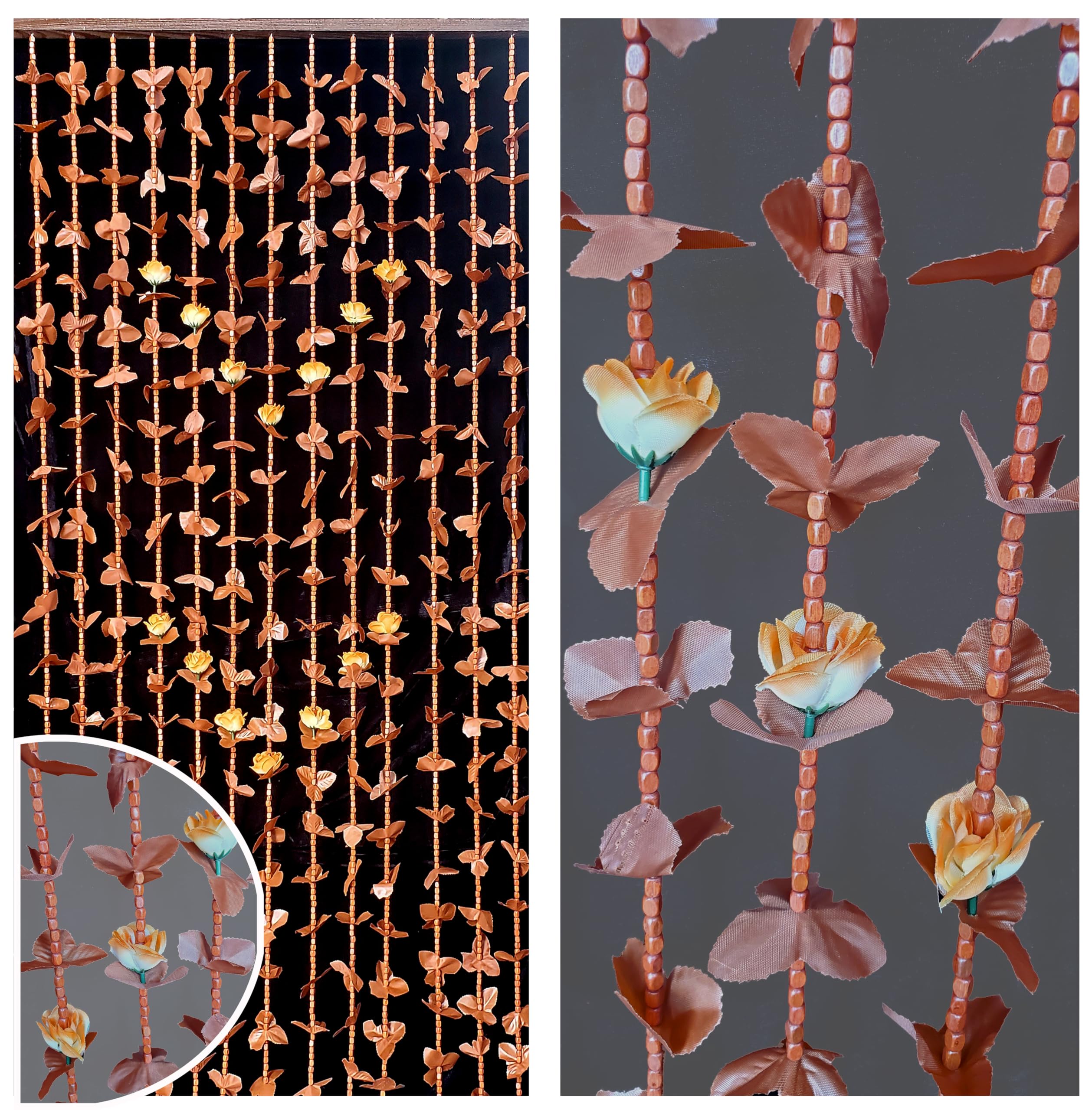 Beaded String Natural Wood Beaded Curtain-Boho Door Beads-Bohemian Doorway Curtain (Victory Br)-35.5" W x 69" H