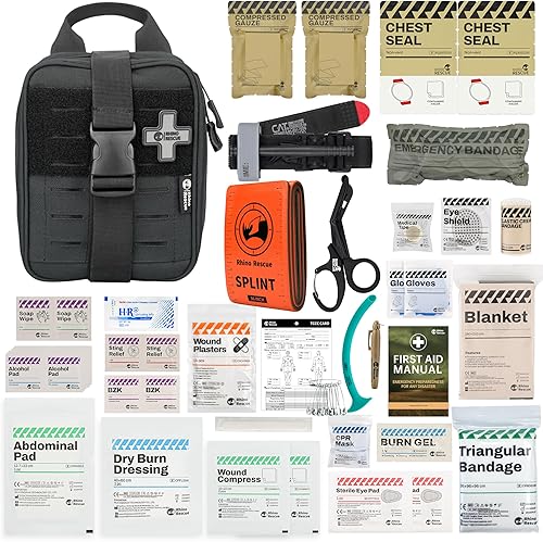 RHINO RESCUE IFAK Kit de trauma con torniquete C-A-T, kit táctico de primeros auxilios Molle bolsa para militares, combate, automóvil, campamento,