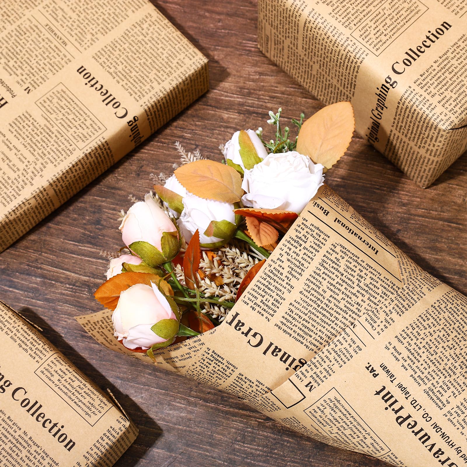 Whaline Vintage Newspaper Wrapping Paper - Not Roll - Old Newsprint Gift Wrap Paper Folded Flat Retro Kraft Magazine DIY Craft Art Paper for Wedding Birthday Party Decor Supplies, 10 Sheets - Image 4