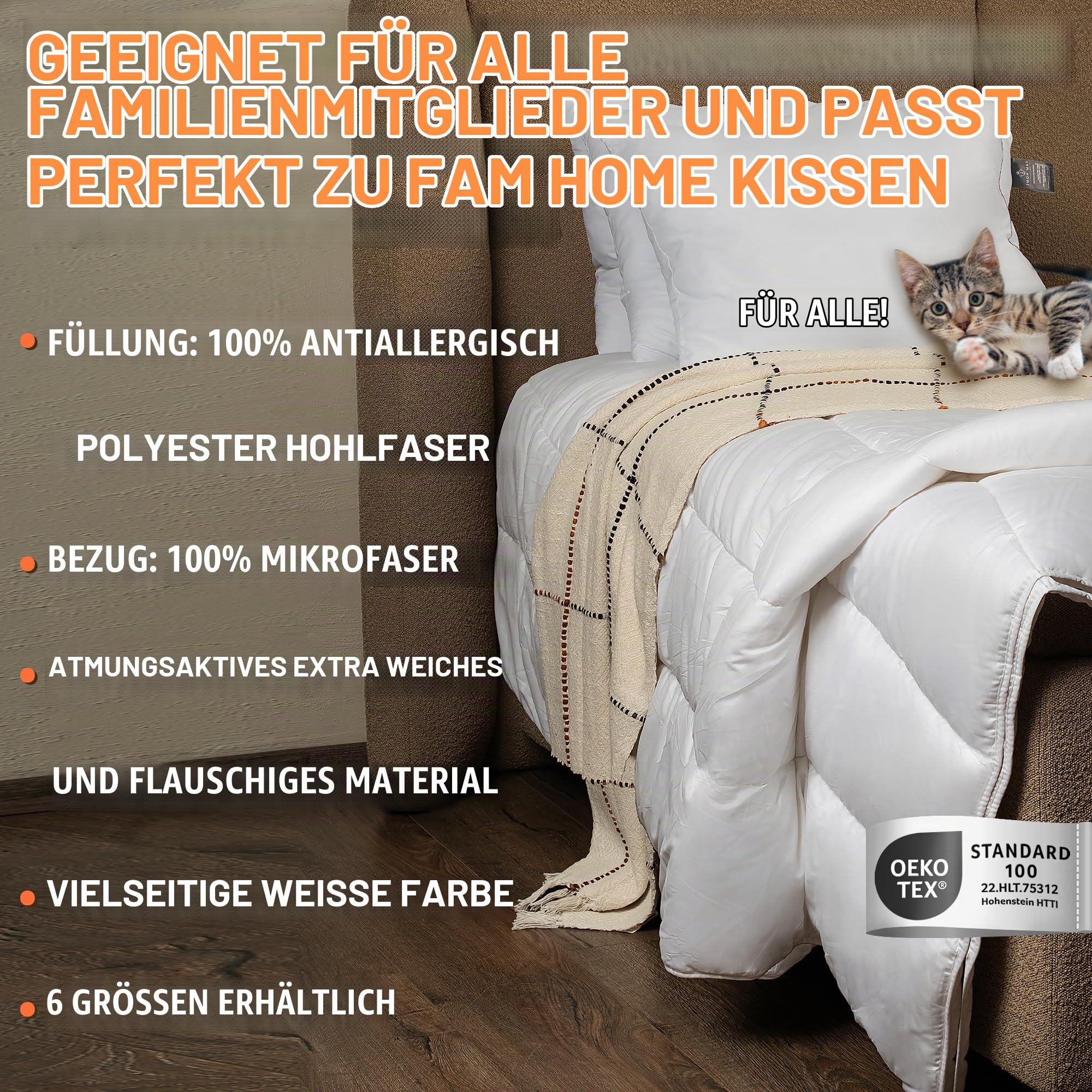 FAM Home Bettdecke 240x260 cm, Ganzjahresdecke, Antiallergisch, Waschbar | 350g/m² Ganzjahresdecke 240x260 cm. Weich, gesteppt, antiallergisch & bis 95°C waschbar. Ideal für Allergiker geeignet.