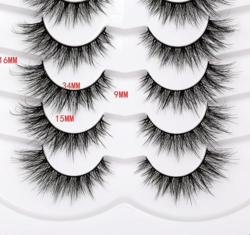 Miniatura 476 de Pooplunch Pestañas postizas de pelo de visón sintético, estilo de ojo de gato, paquete de pestañas postizas naturales esponjosas, paquete múltiple