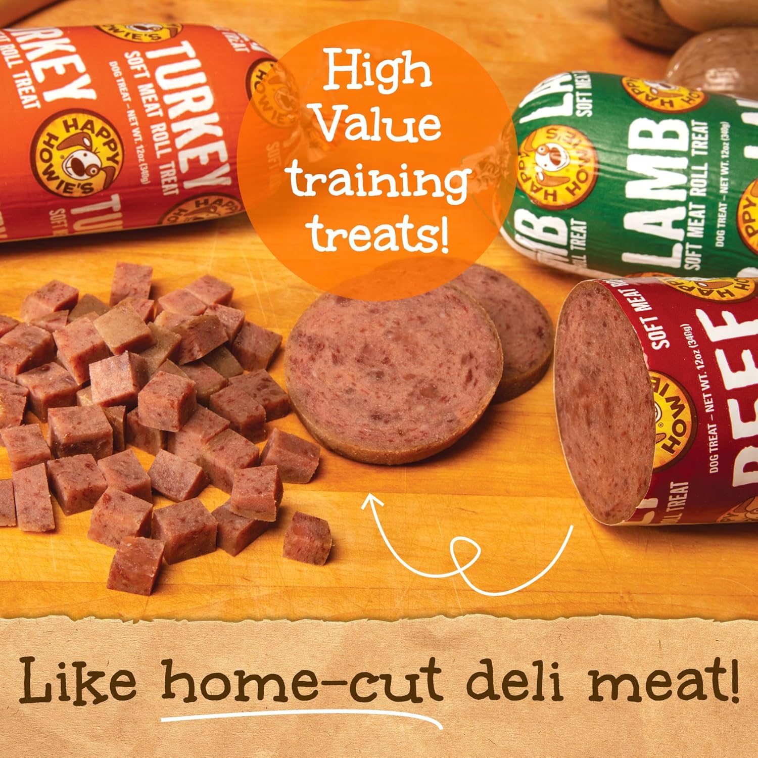 Happy Howie's Soft Meat Roll Treat - Soft Dog Food Beef Rolls, High Protein, Natural Ingredients, for All Dogs, Made in USA - Beef, 12 Oz (Pack of 4)
