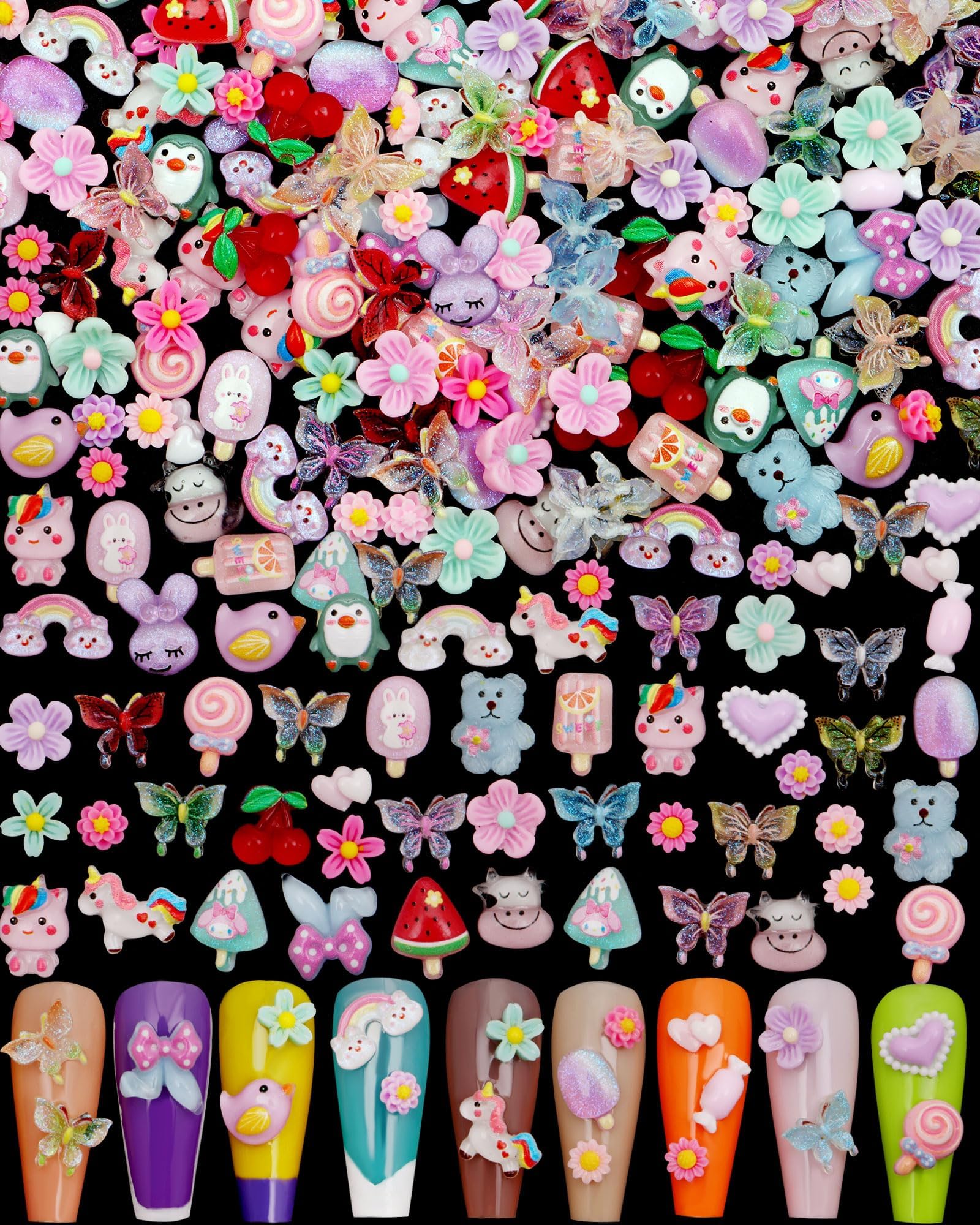 1 Pack of Cute & Sweet 3D Nail Charms for Acrylic Nails, Perfect for Nail Art Decorations & DIY Accessories Crafts,Flower Bee Bear Butterfly Charms for Nail