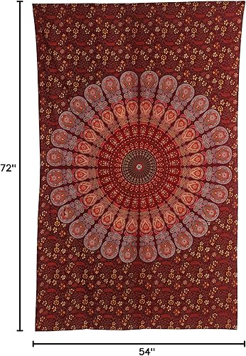 Miniatura 140 de Tapiz hippie indio bohemio psicodélico dorado mandala de pavo real azul dorado para colgar en la pared (naranja marrón, King (88 x 104 pulgadas)