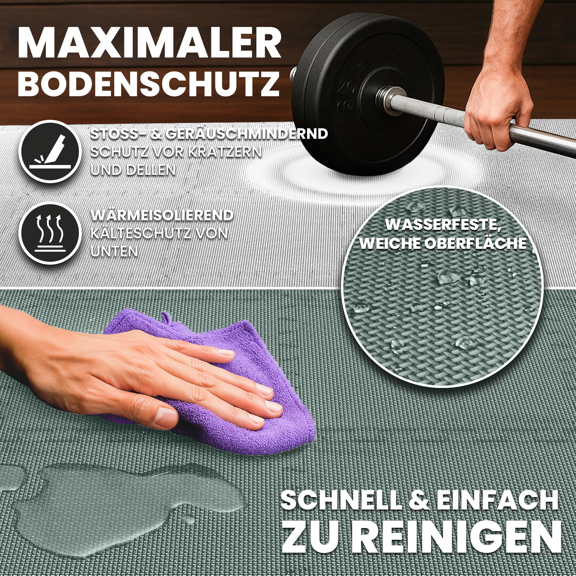 bemaxx Bodenschutzmatte Spielmatte Turnmatte Fallschutzmatte Schaumstoffmatte Yogamatte Gymnastikmatte Sportmatte Fitnessmatte Trainingsmatte Poolmatte Bodenmatte - 54 Puzzlematten, Sage Grey Duo