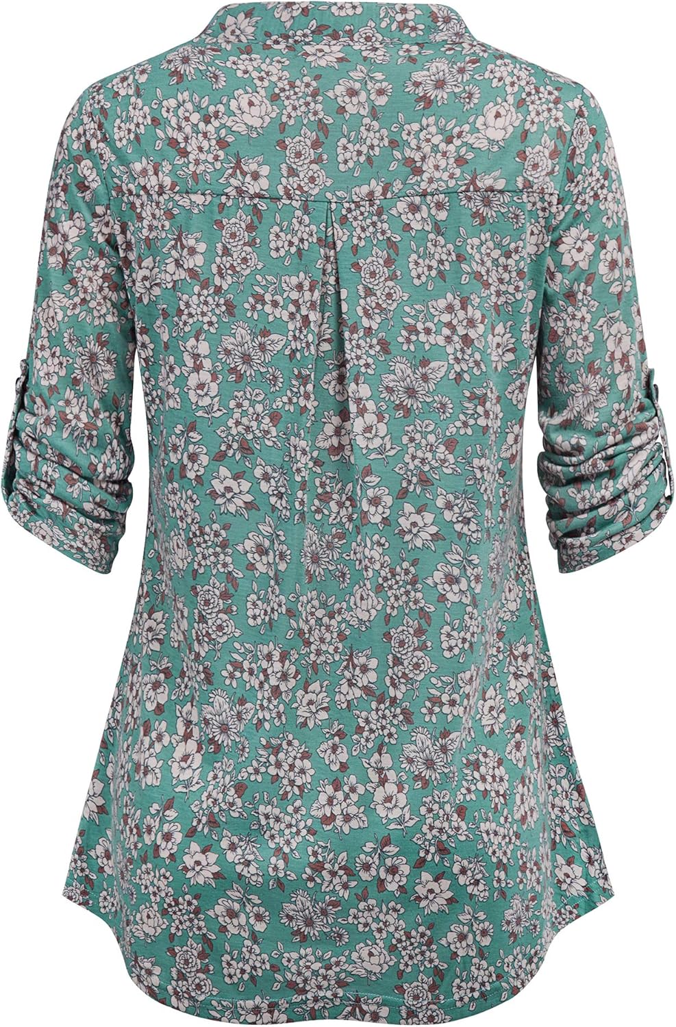 Ninedaily Women's 3/4 Sleeve Plaid Shirts Zip Floral Casual Tunic Blouse Tops - Image 3