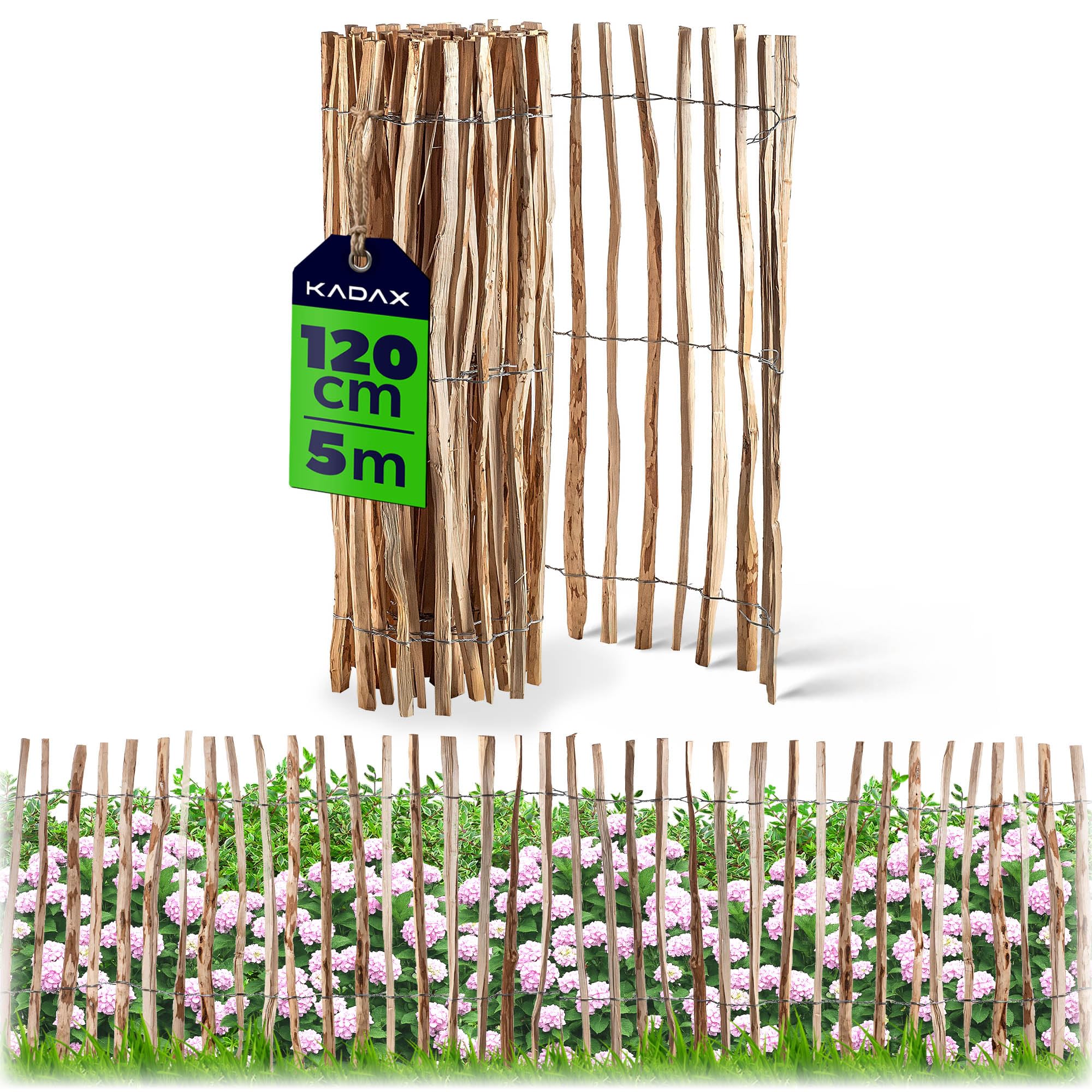 KADAX Valla de avellano, Valla de Madera de Avellana, Valla de jardín en Diferentes tamaños, apilamiento Resistente a la Intemperie, Producto Natural ((4-6 cm) 120 x 500 cm)