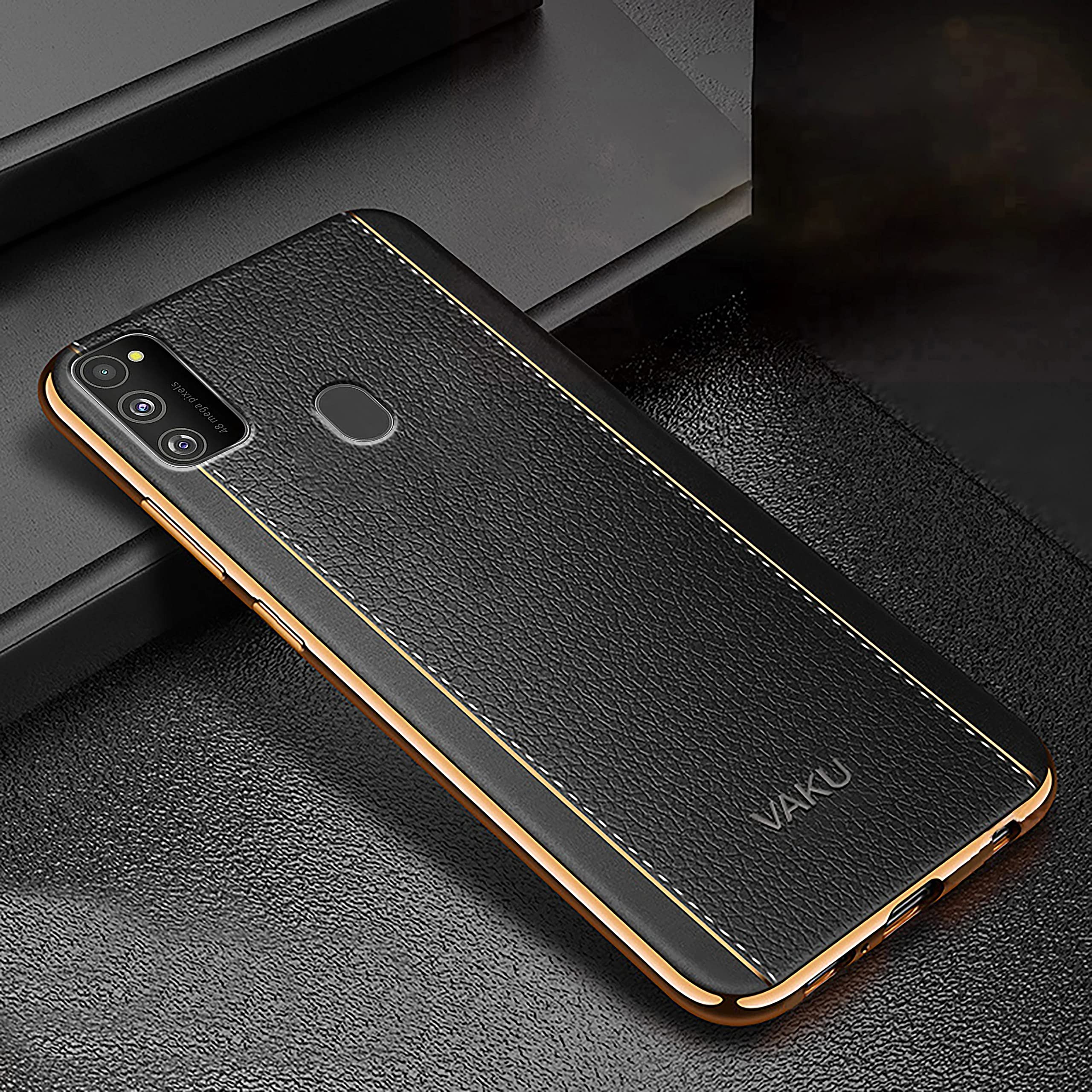 DR VAKU® Back Cover Case for Samsung Galaxy M30s / M21 Vertical Leather Stitched Gold Electroplated Soft TPU Cover| Shockproof Protective Case - Black (B09SHY6TMW) Amazon Price History, Amazon Price Tracker