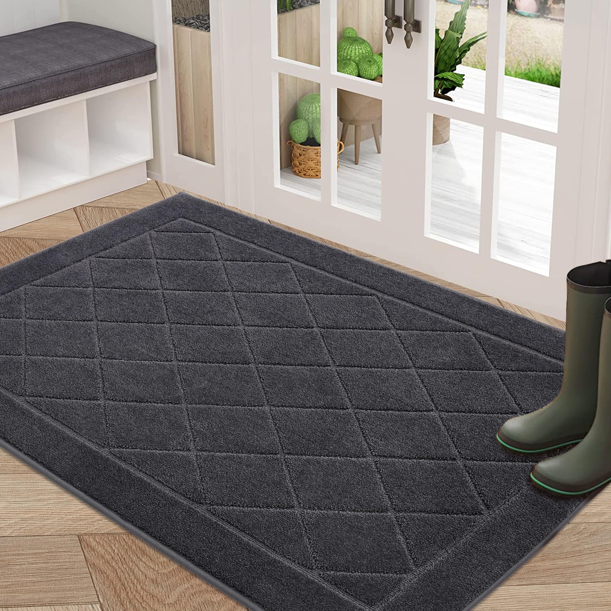 BEQHAUSE Doormat Indoor Dirt Trapper Door Mats Non-Slip, Low-Profile Indoor Mats, Absorbent Resist Dirt Floor Mat Washable Entrance Mat for Front Back Door, Entryway, Hallway, 32" x 48", Dark Grey
