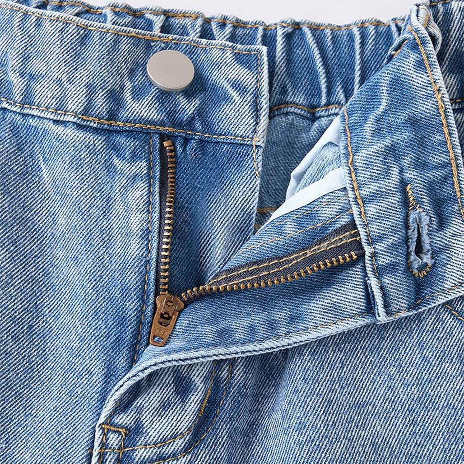 Girls Jeans High Waisted Baggy Jeans Wide Leg Straight Teen Denim Pants Mid Rise Elastic Band Pant with Pockets