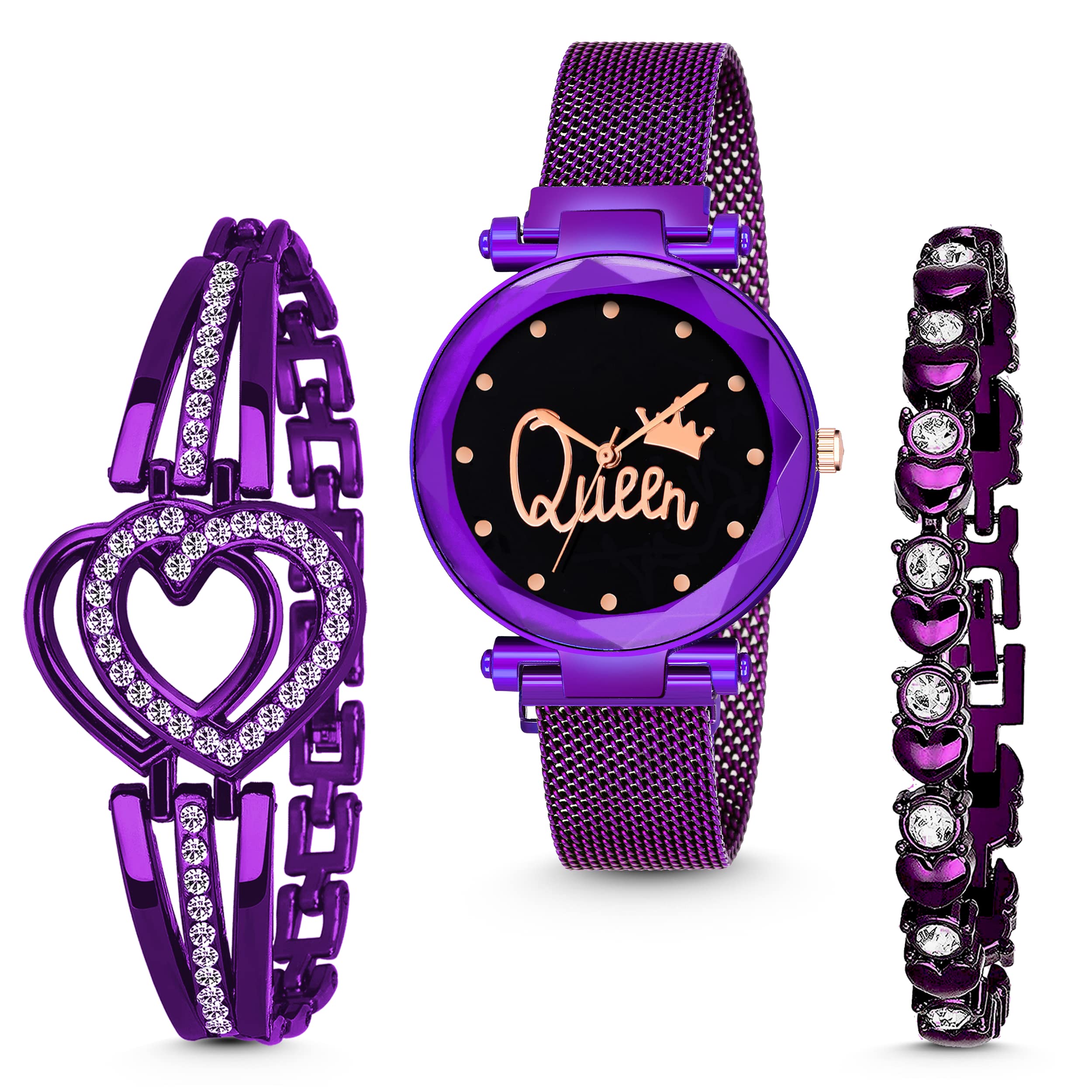MARCLEX Analogue Purple Color Queen Studded Dial Watch with Gift Bracelet for Girls Watches for Women Watches (Combo of 3) (B0BD1WGN2Q) Amazon Price History, Amazon Price Tracker