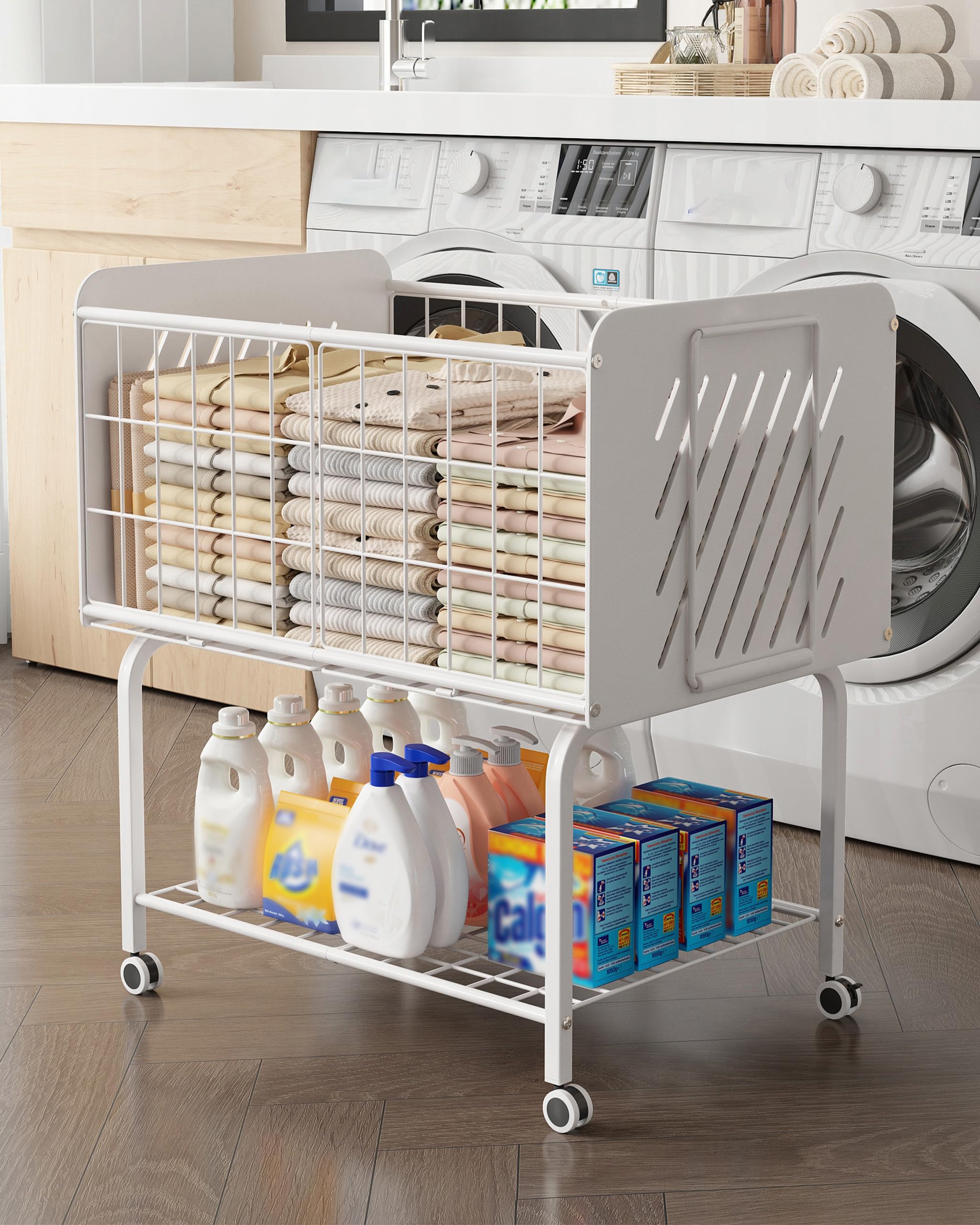 Noskox 2-Tier Wire Laundry Basket with Wheels, Large Capacity Laundry Cart — image 1