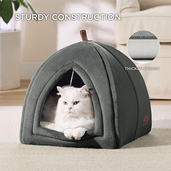 Bedsure Cat Cave Bed Indoor - Flannel Hooded Cat Igloo House, 40x40cm