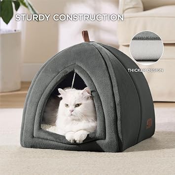 Bedsure Cat Cave Bed Indoor - Flannel Hooded Cat Igloo House, 40x40cm