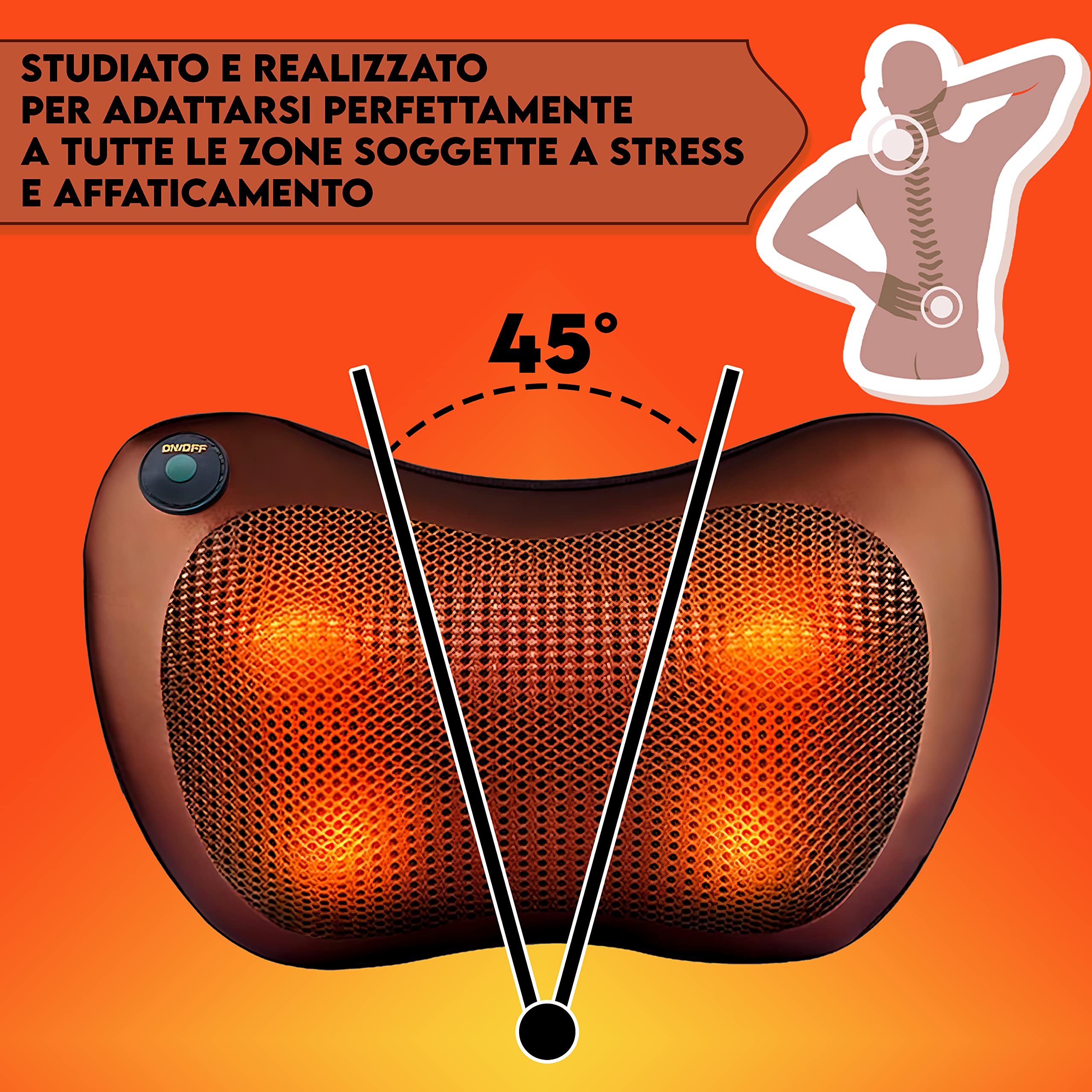 Cuscino Massaggiante Shiatsu, Massaggiatore per Cervicale Collo Gambe con Testine Rotanti al Calore, Allevia Stress e Dolore, Adatto per Ogni Schienale