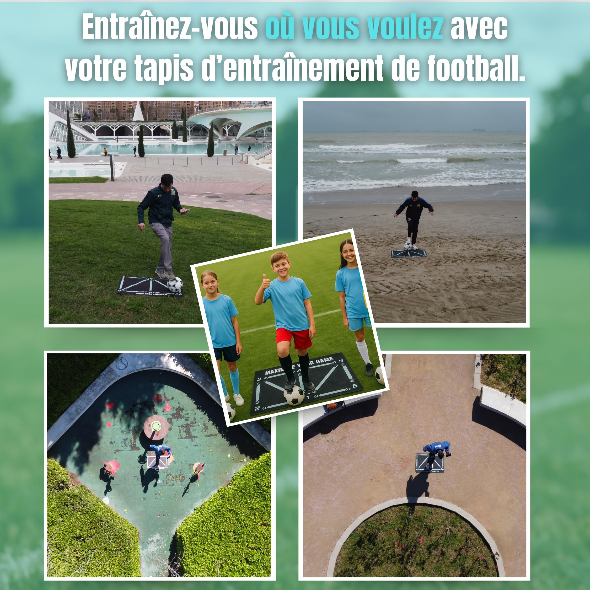 Tapis Entrainement Foot – Inclut une Application d’Entraînement avec Vidéos Interactives et Programmes Progressifs + Chaussettes Antidérapantes, Sac de Transport et Boîte Premium pour Cadeau