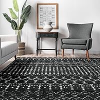 Vista 5 de nuLOOM 2x8 Alfombra de Área Blythe Marroquí, Negro y Blanco, Diseño Bohemio Desvanecido, Resistente a Manchas, Para Dormitorio, Comedor, Sala