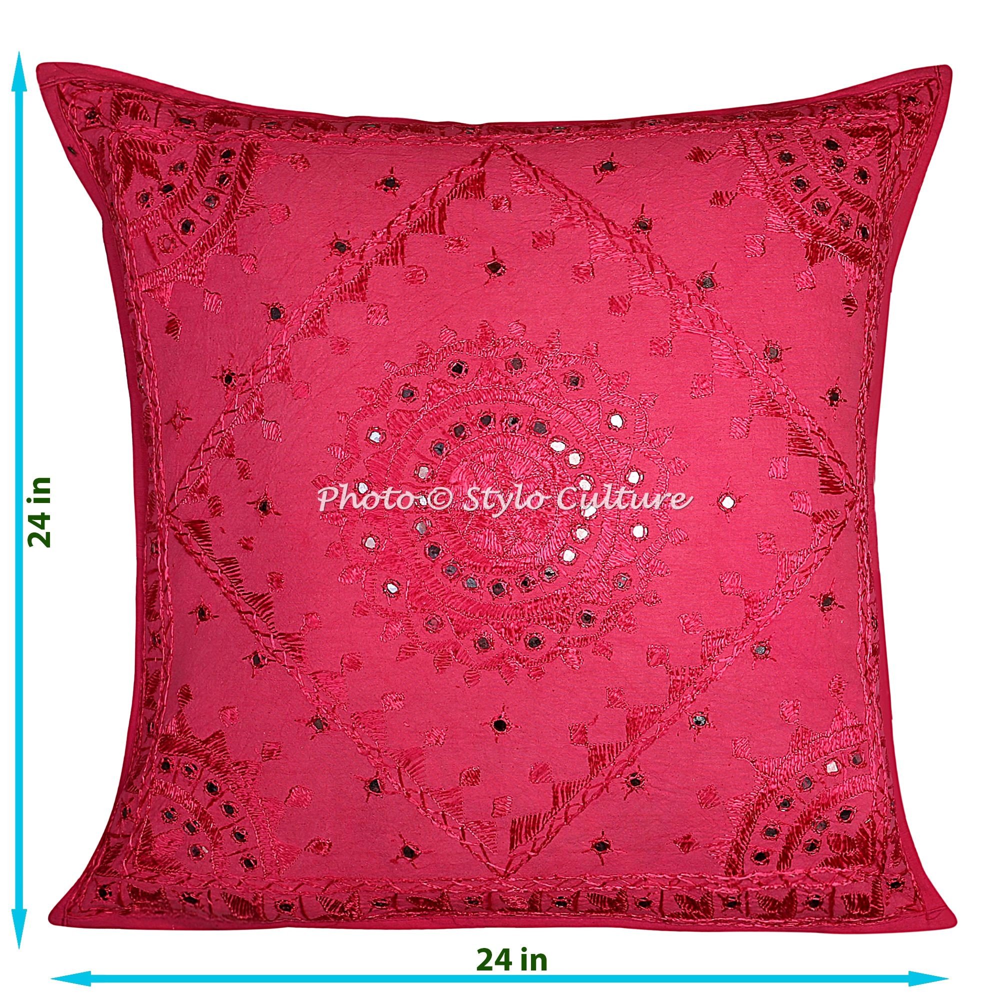 Bohemio Fundas para Almohadones Decorativos 60x60 cm Algodón Espejado Fundas Cojines Sofa Rosa 24x24 Inch Bordado Cuadrado sobre Fundas Almohadones para Sillas - 5 Pcs